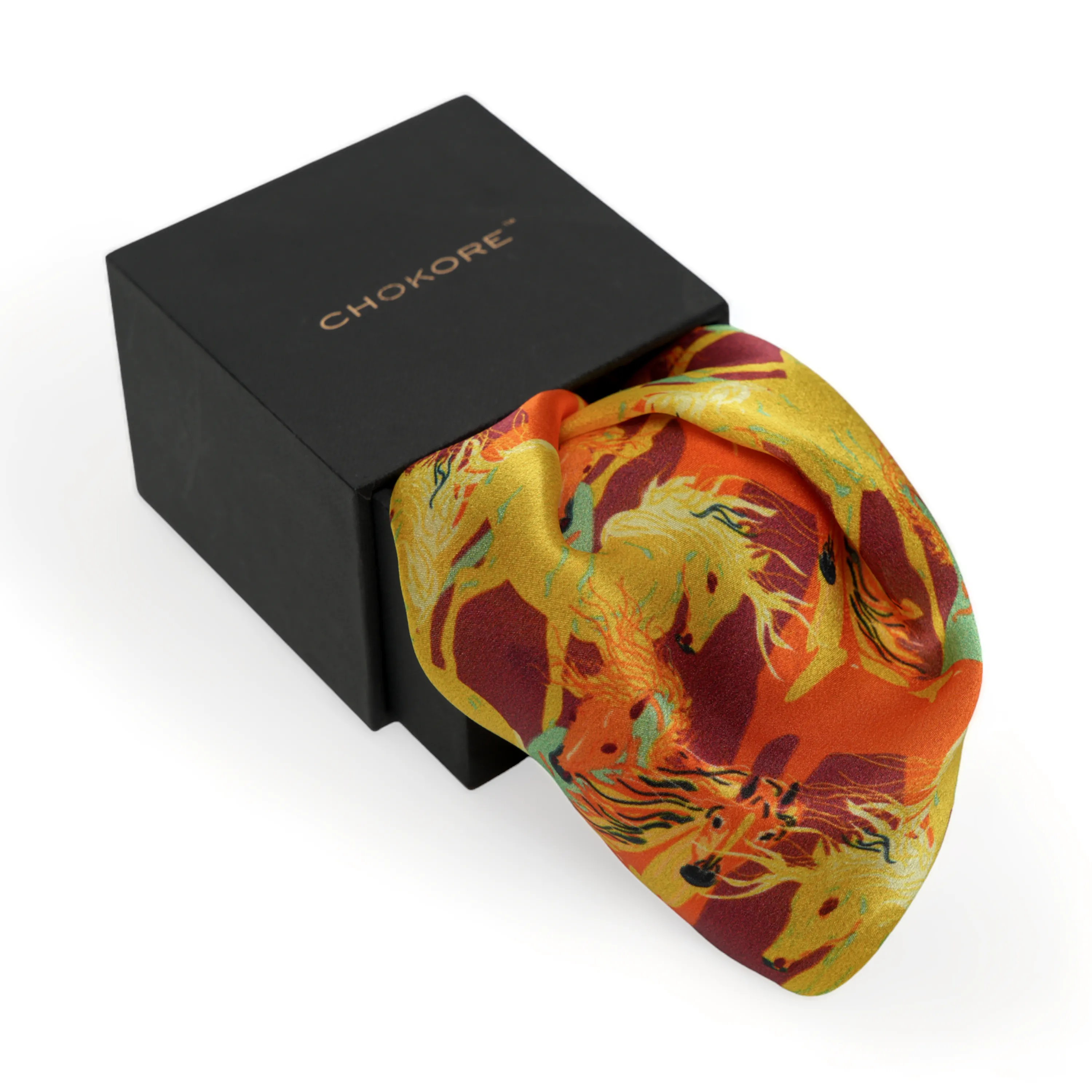 Chokore Galloping Horses Multicolor Silk Pocket Square - Wildlife Range