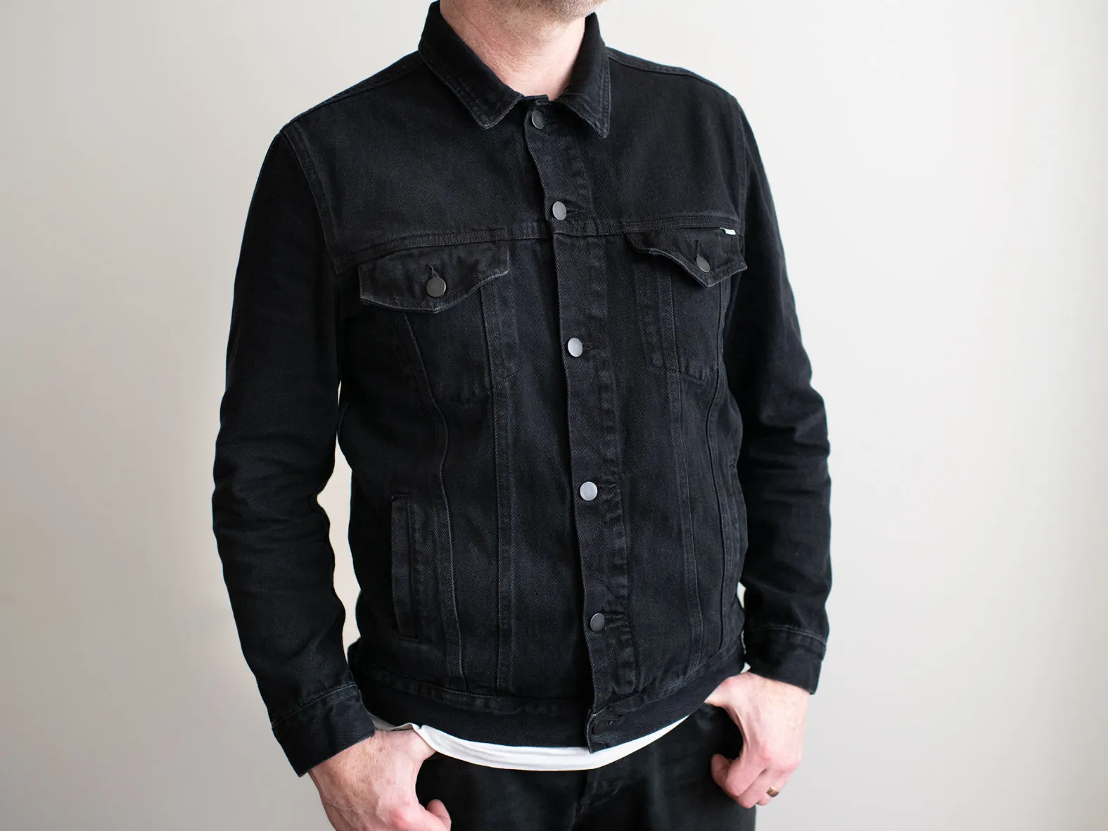 CIVIC DENIM JACKET. BLACK ON BLACK.