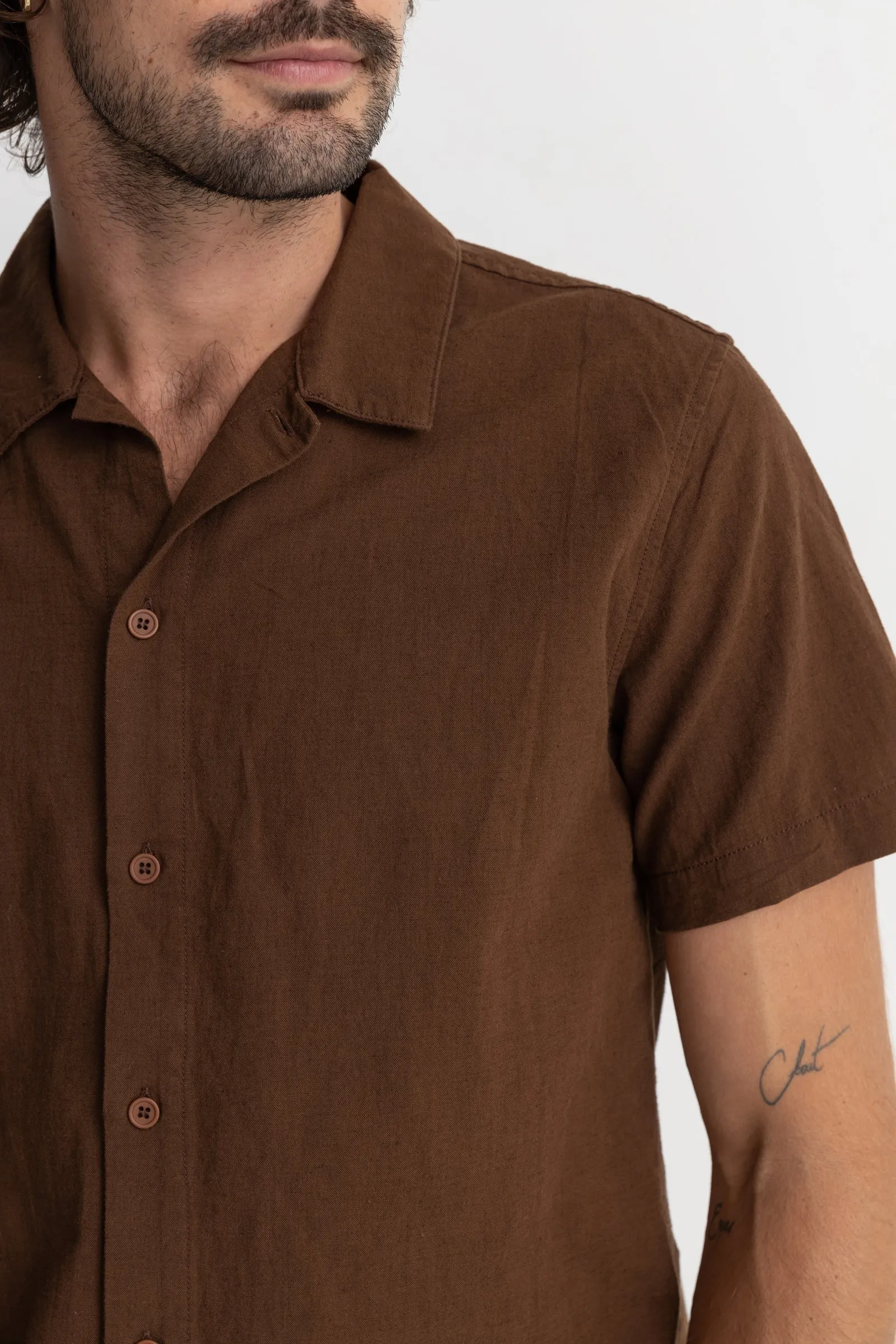 Classic Linen Ss Shirt Chocolate