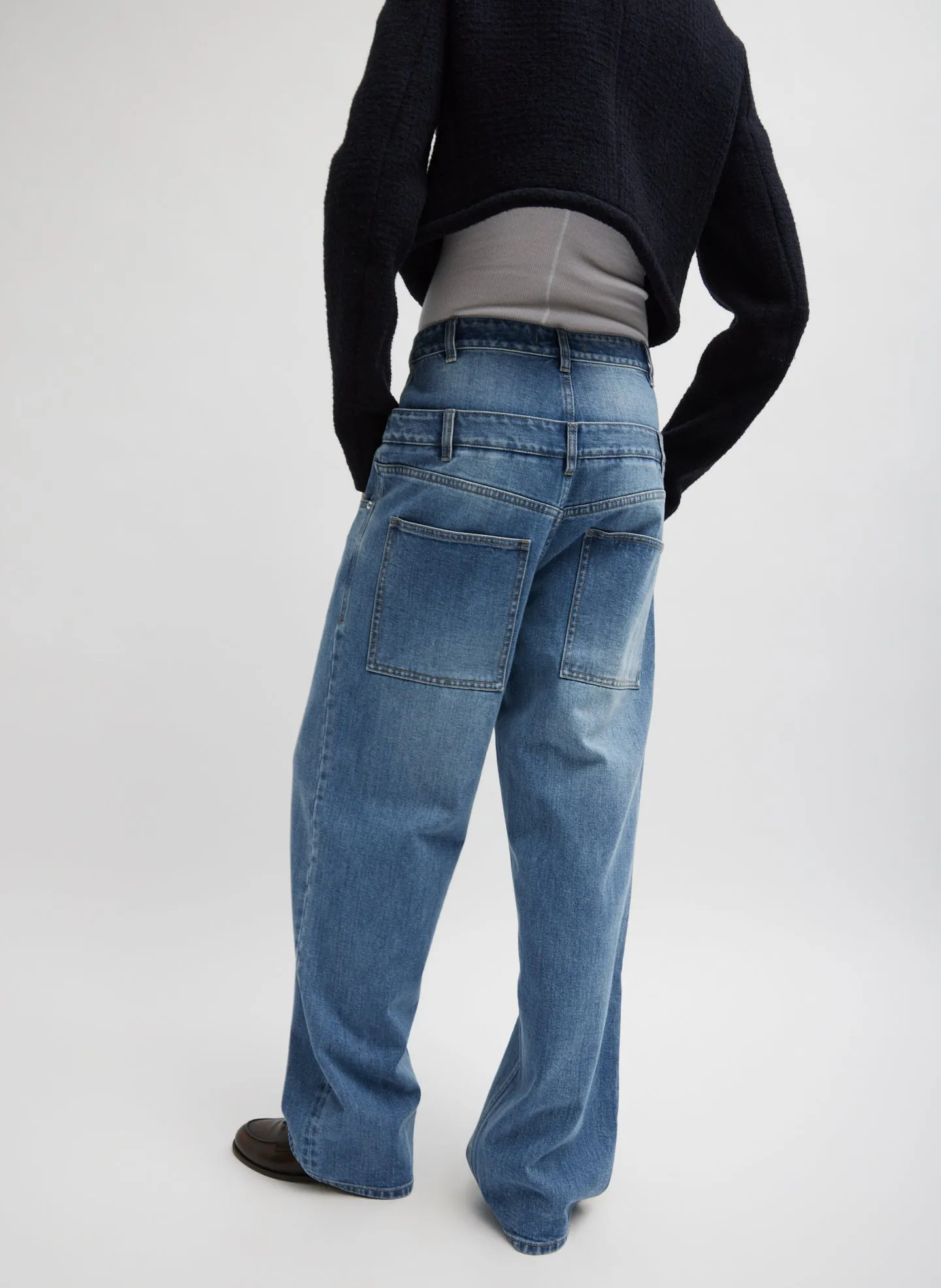 Classic Wash Denim Double Waisted Slouchy Carpenter Jean