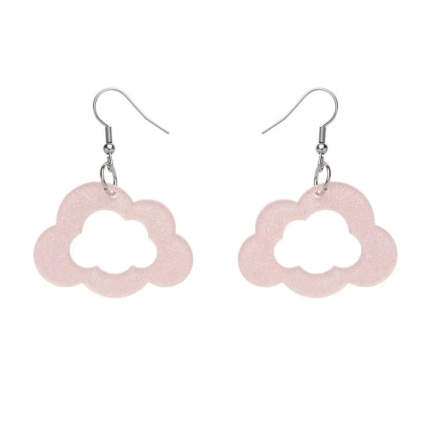 Cloud Glitter Resin Drop Earrings - Pink