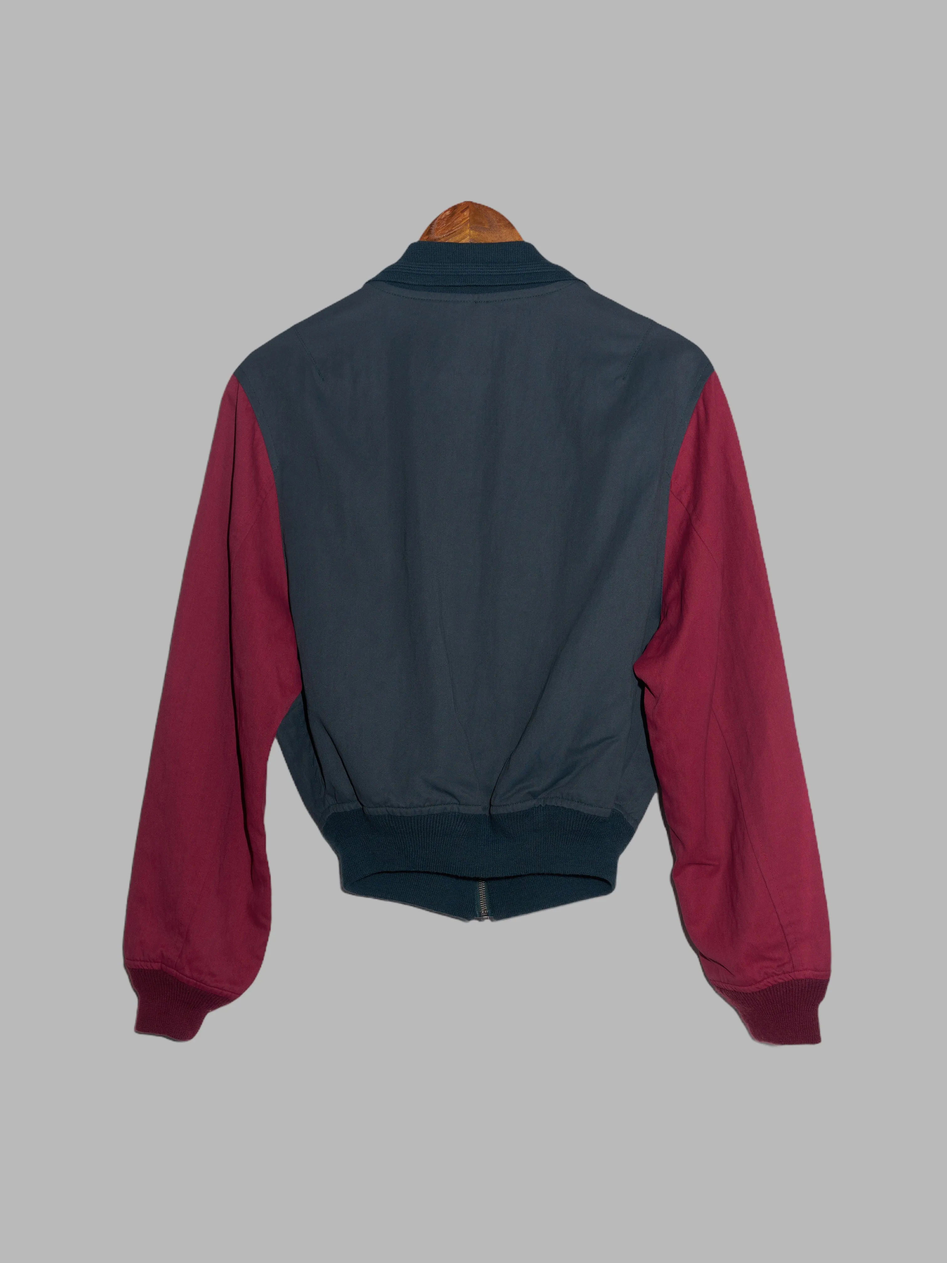 Vintage 1980s Mens Green Bomber Jacket with Wine Red Sleeves - Size S/M