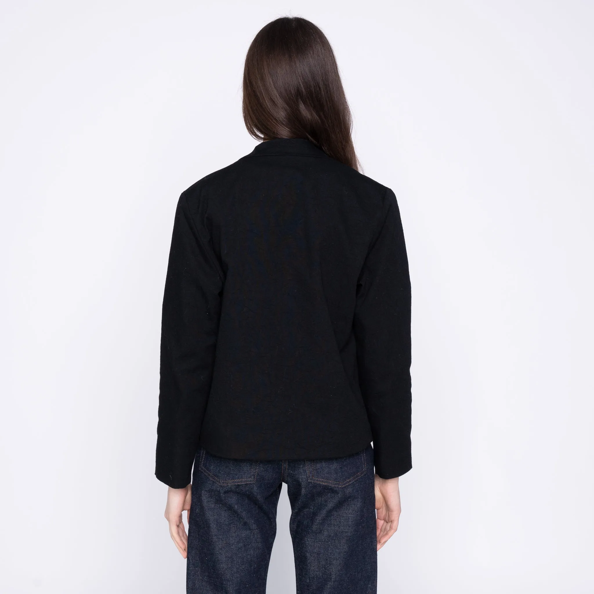 Collarless Jacket  - Rinsed Oxford - Black