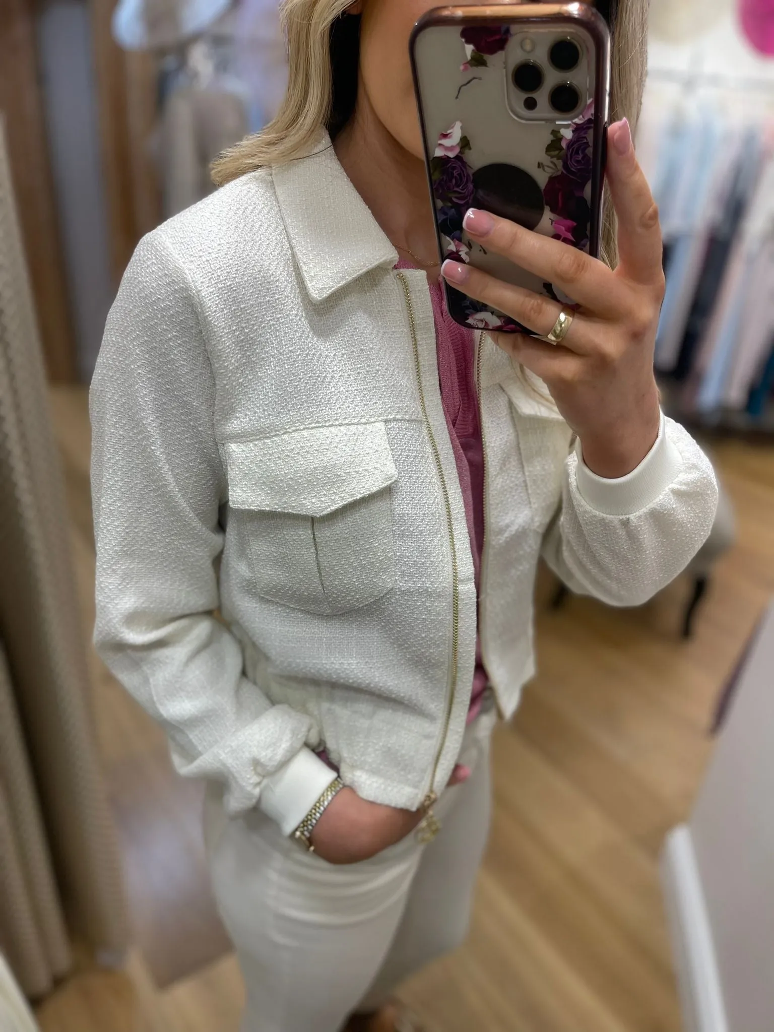 Coster Off White Short Jacket With Pockets