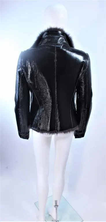 COSTUME NATIONAL Black Patent Leather Gray Goat Jacket Size 6-8