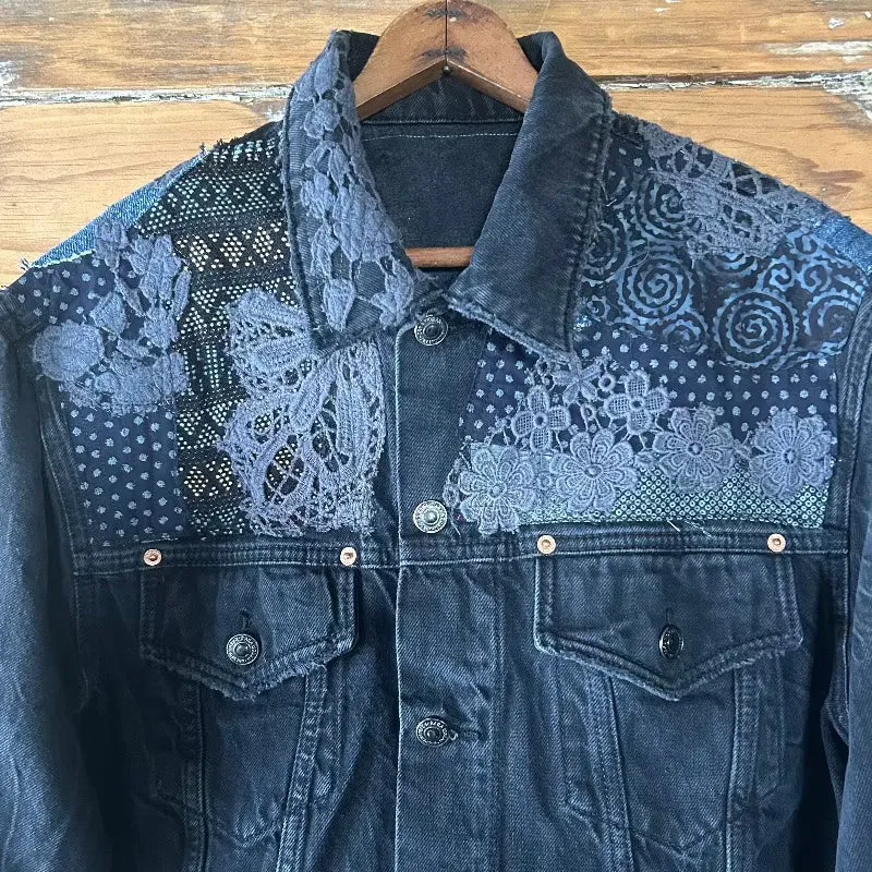 Crop style Denim Jacket with Wolves applique