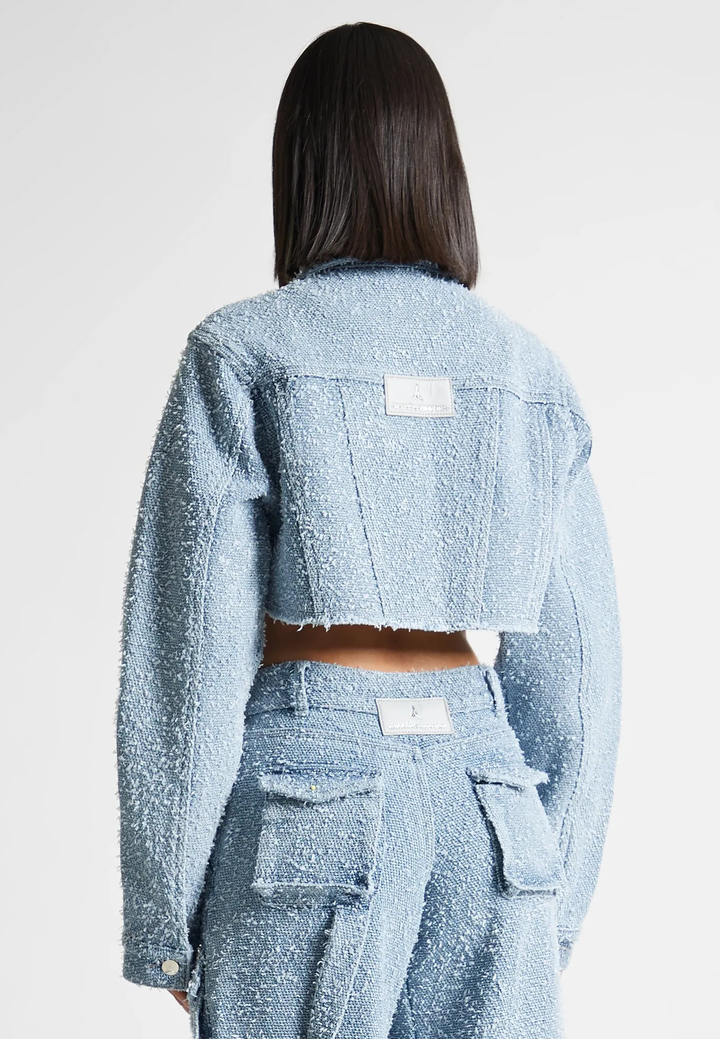 Cropped Boucle Denim Jacket - Mid Blue