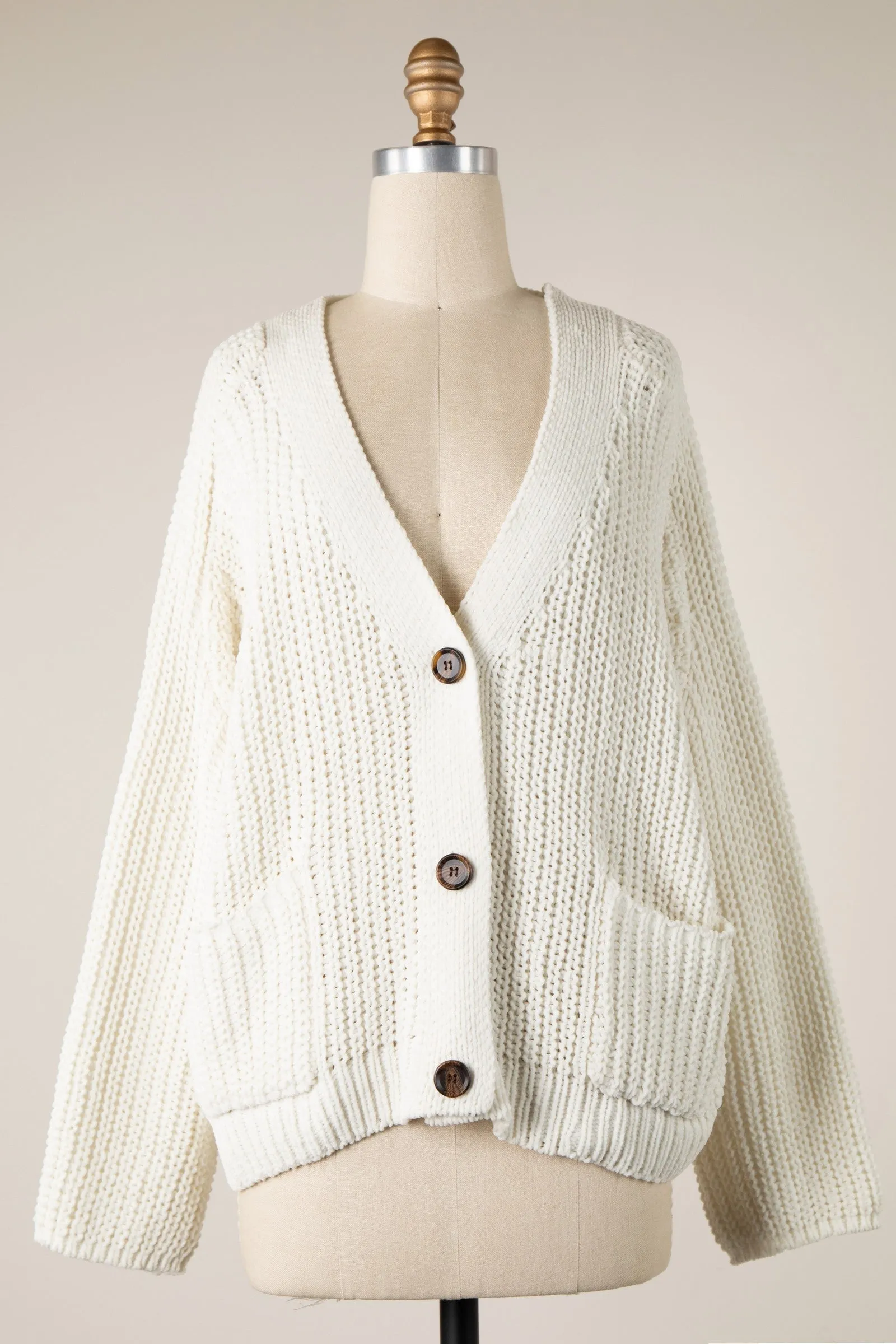 CROPPED CHENILLE CABLE KNIT CARDIGAN 1 PACK