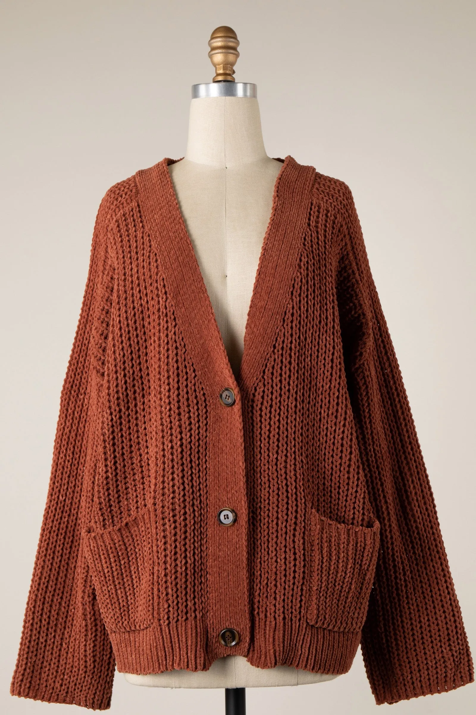 CROPPED CHENILLE CABLE KNIT CARDIGAN 1 PACK