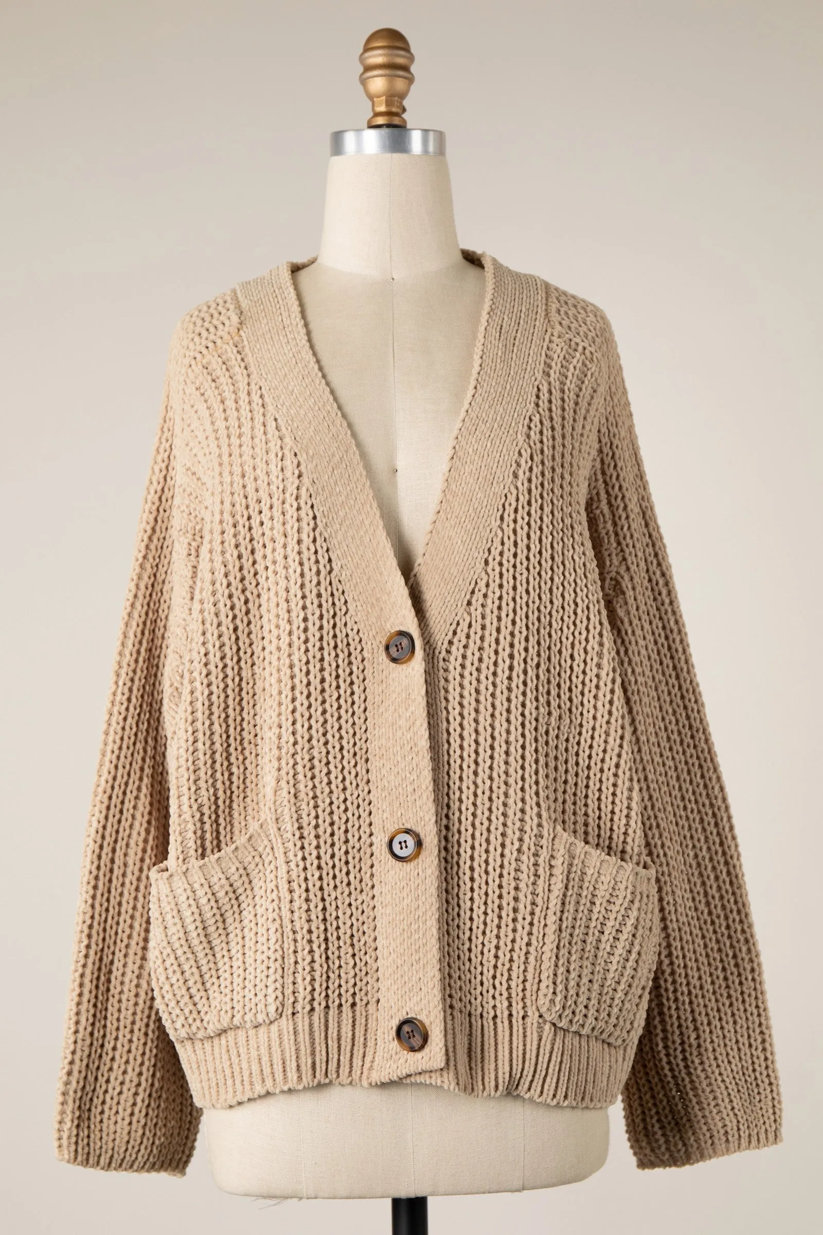 CROPPED CHENILLE CABLE KNIT CARDIGAN 1 PACK