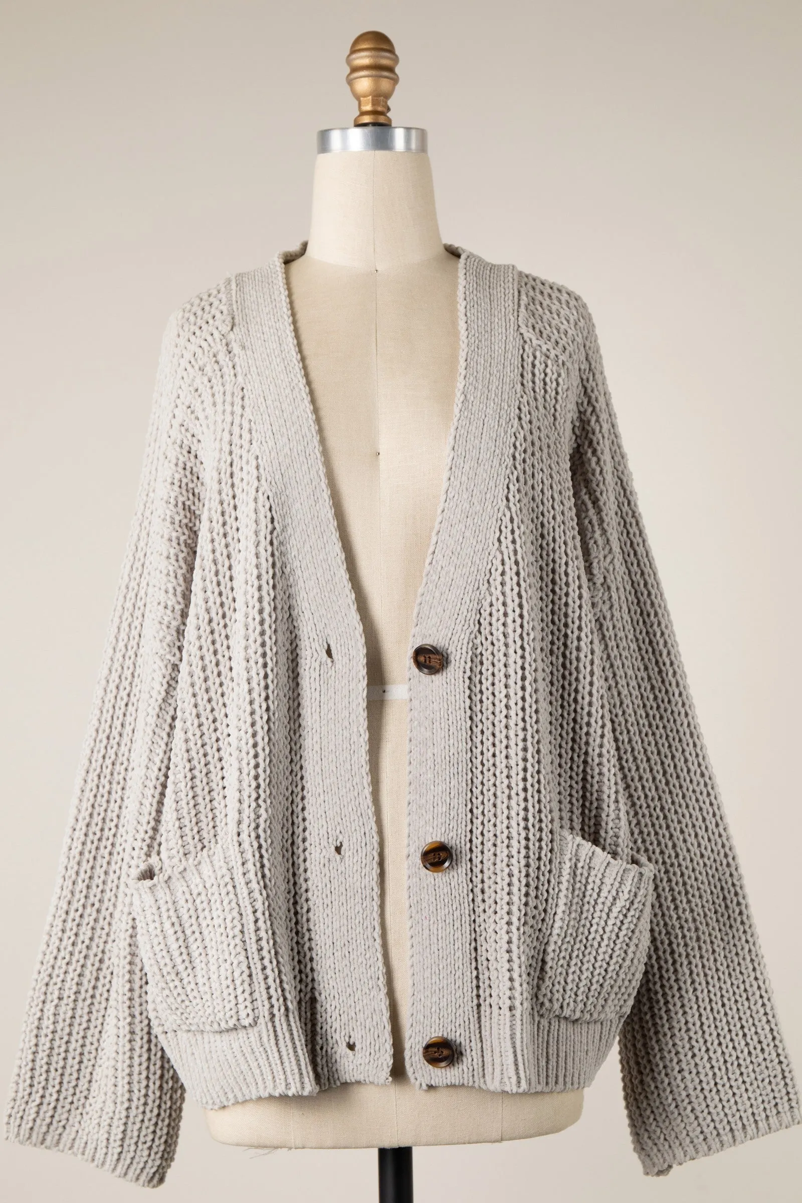 CROPPED CHENILLE CABLE KNIT CARDIGAN 1 PACK