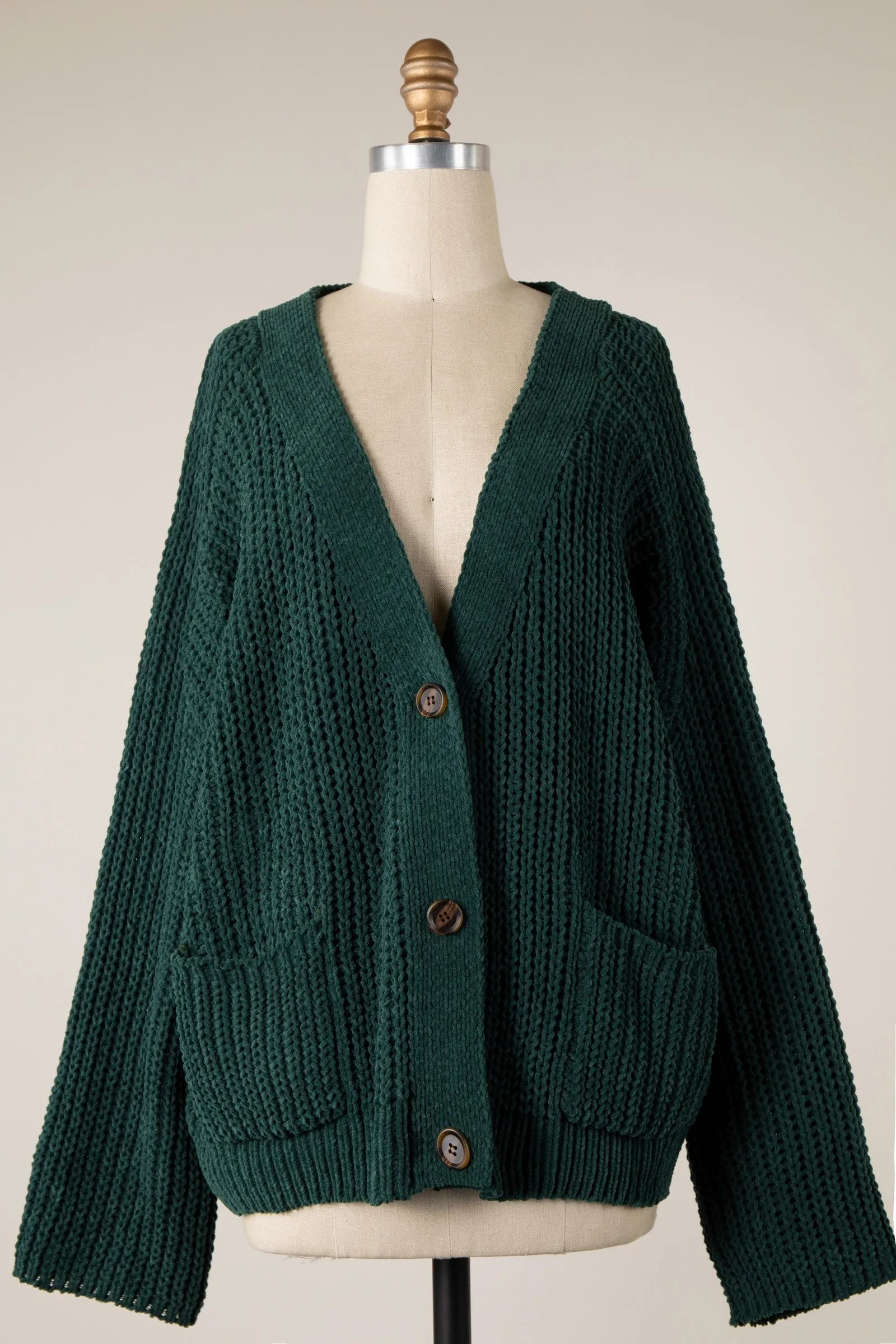 CROPPED CHENILLE CABLE KNIT CARDIGAN 1 PACK