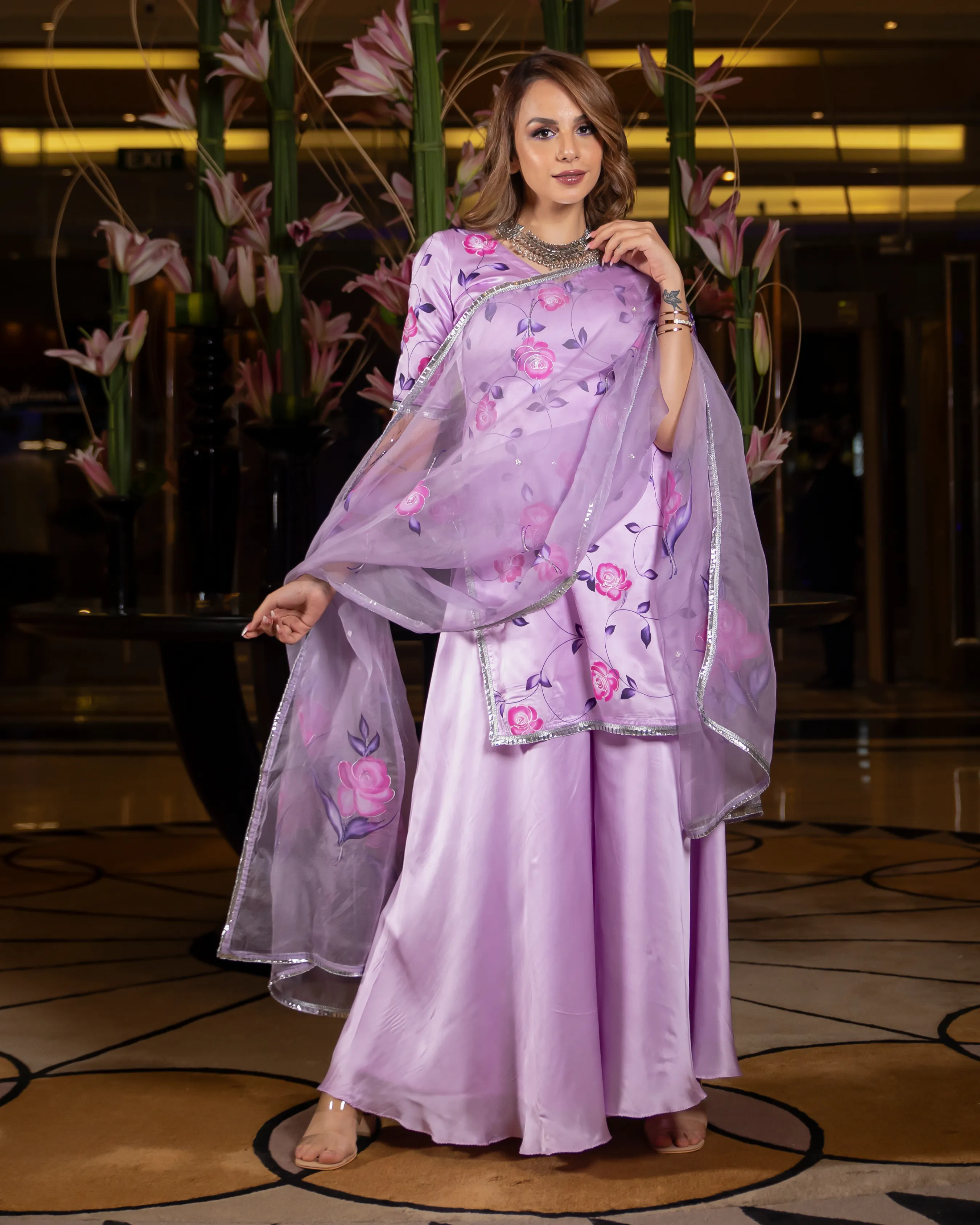 Delicate Lavender Handpainted Sharara Set