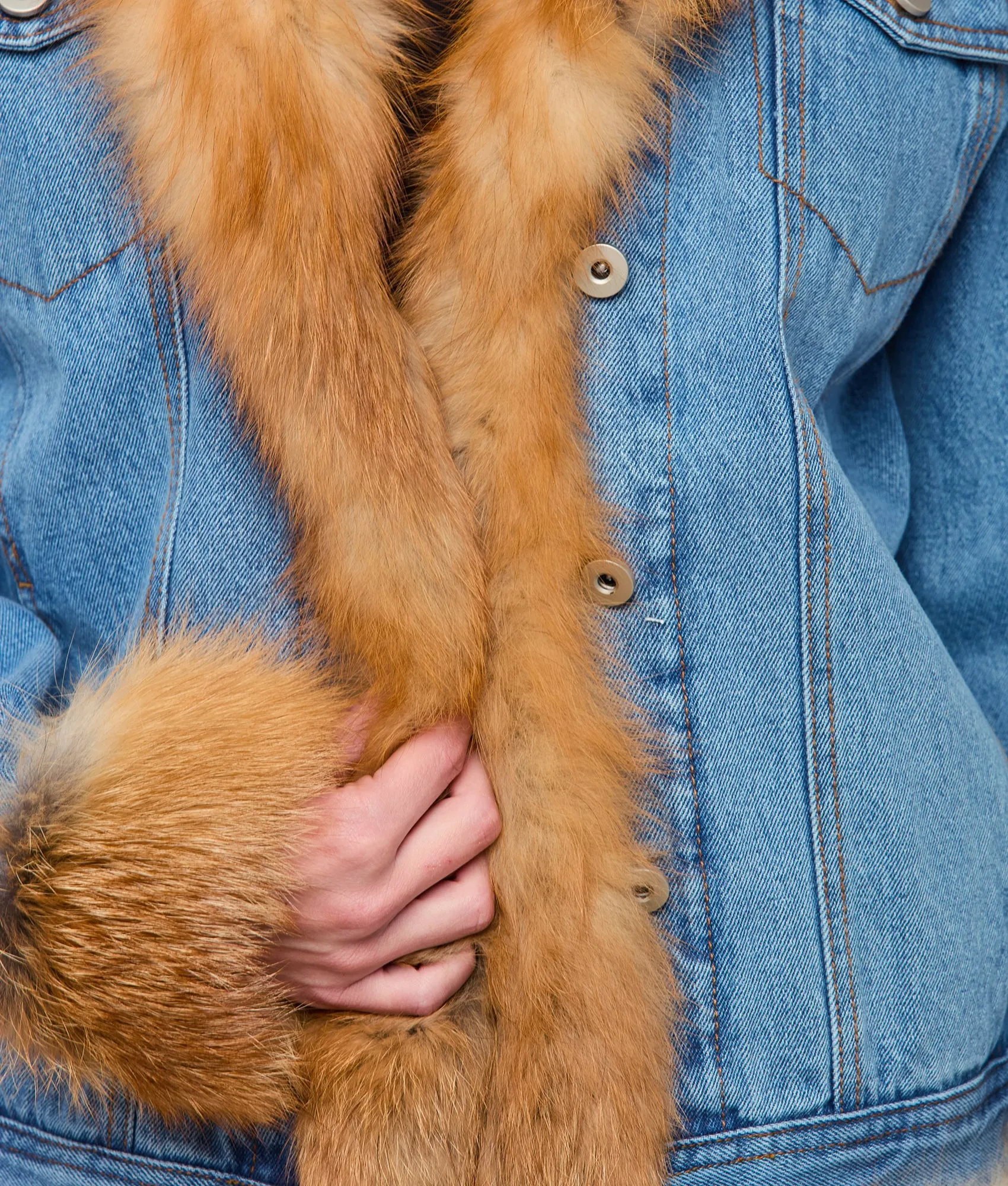 Denim And Red Fox Jacket :: Denim