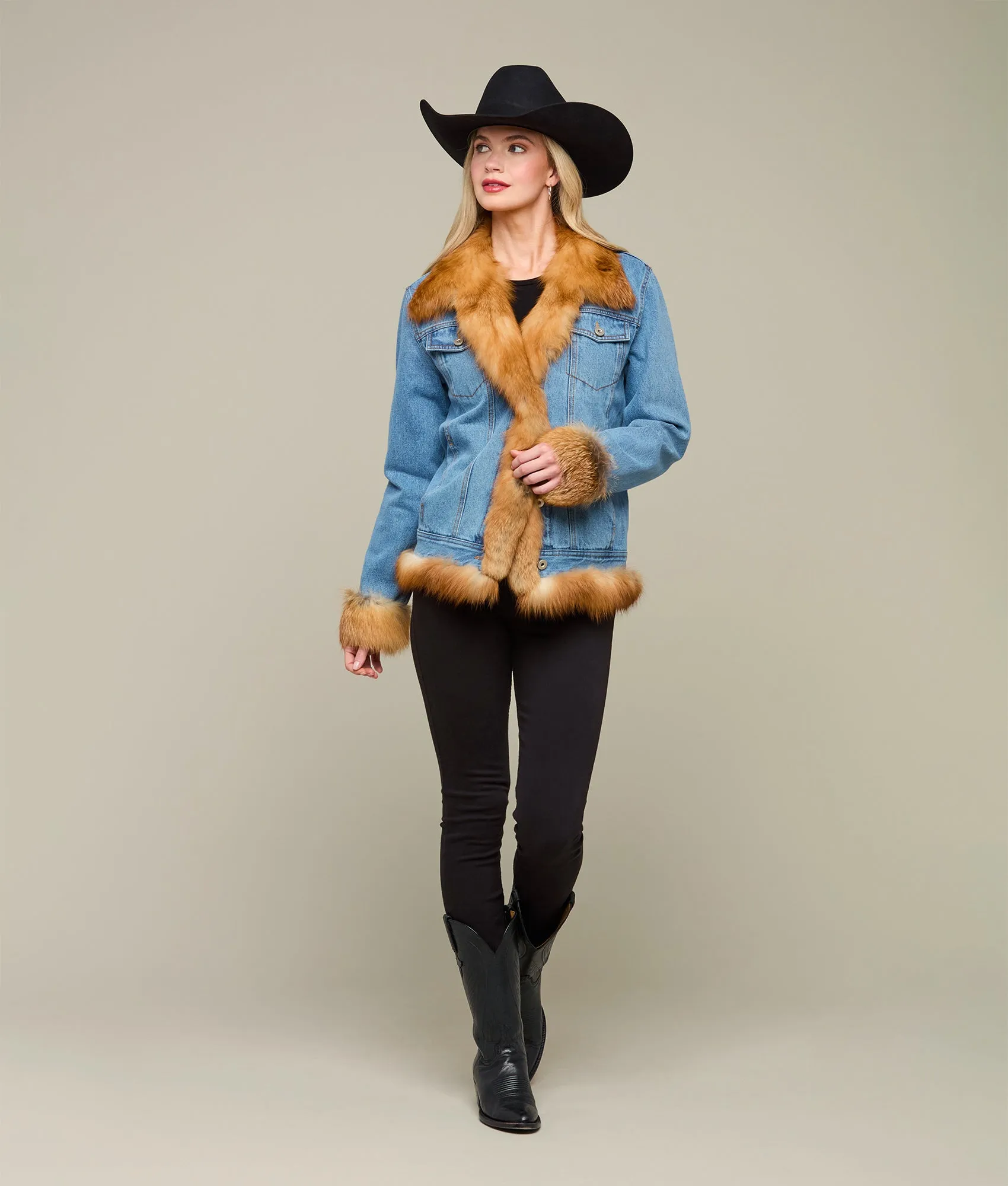 Denim And Red Fox Jacket :: Denim