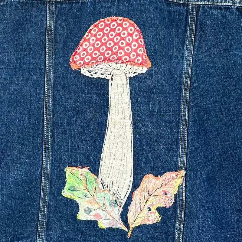 Denim Jacket with Mushroom appliques