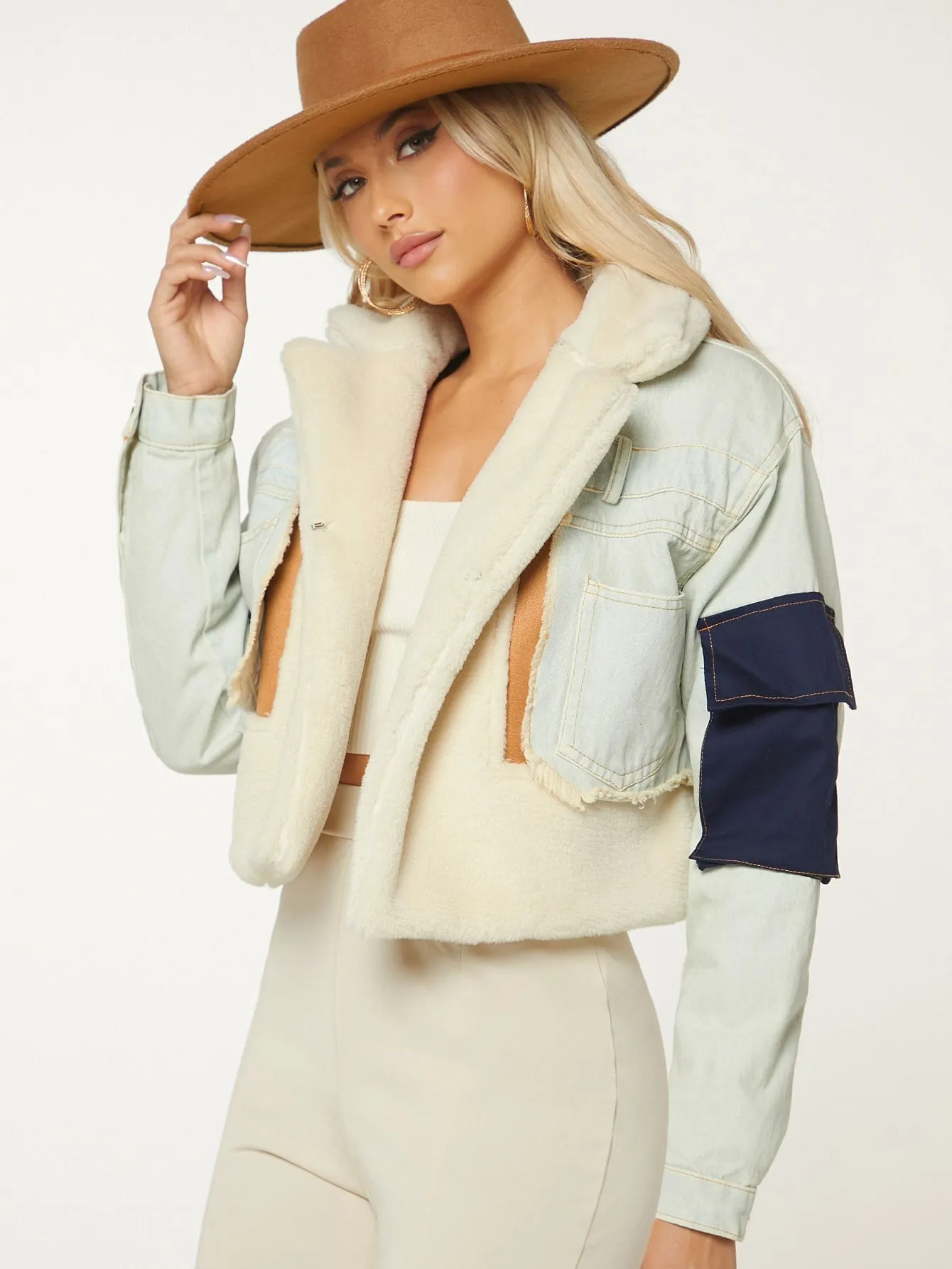 Denim Mix Media Cropped Winter Jacket