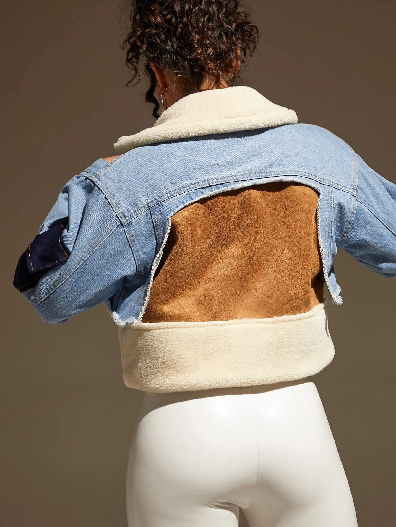 Denim Mix Media Cropped Winter Jacket