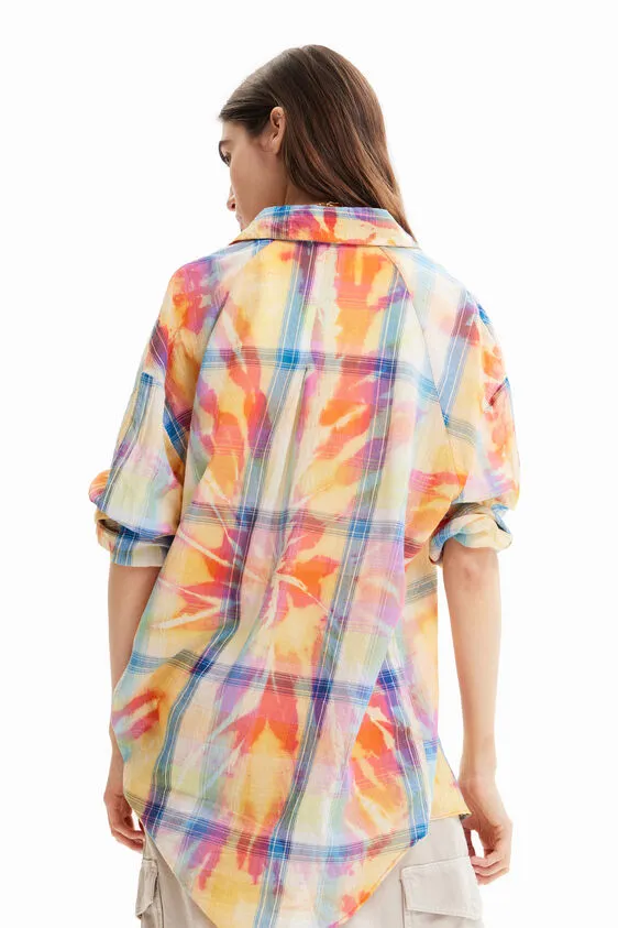 Desigual Oversize Tie-Dye Plaid Shirt