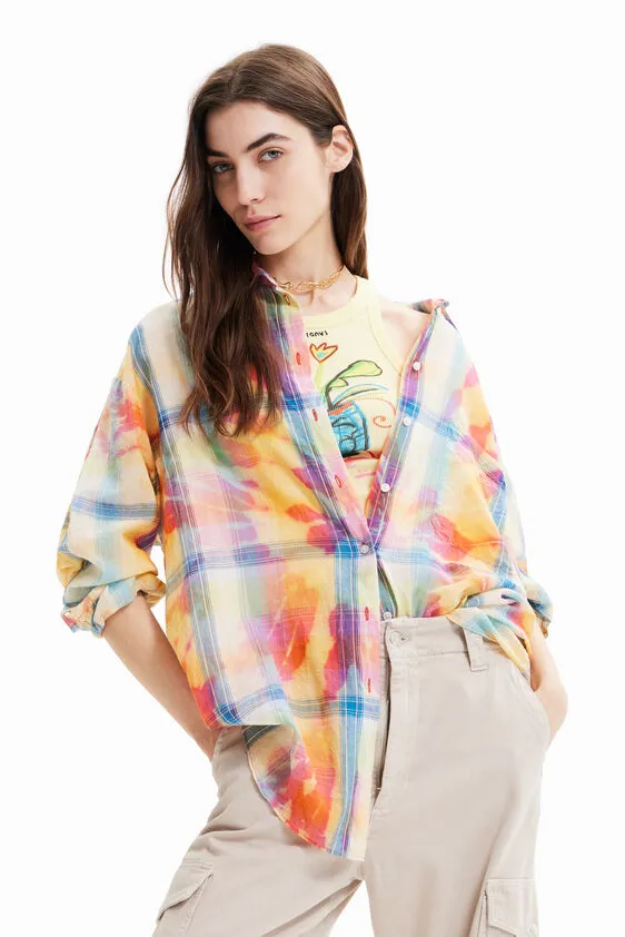 Desigual Oversize Tie-Dye Plaid Shirt