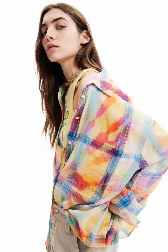 Desigual Oversize Tie-Dye Plaid Shirt