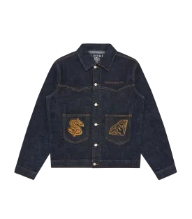 Indigo Selvedge Denim Jacket with Diamonds & Dollars Embellishments