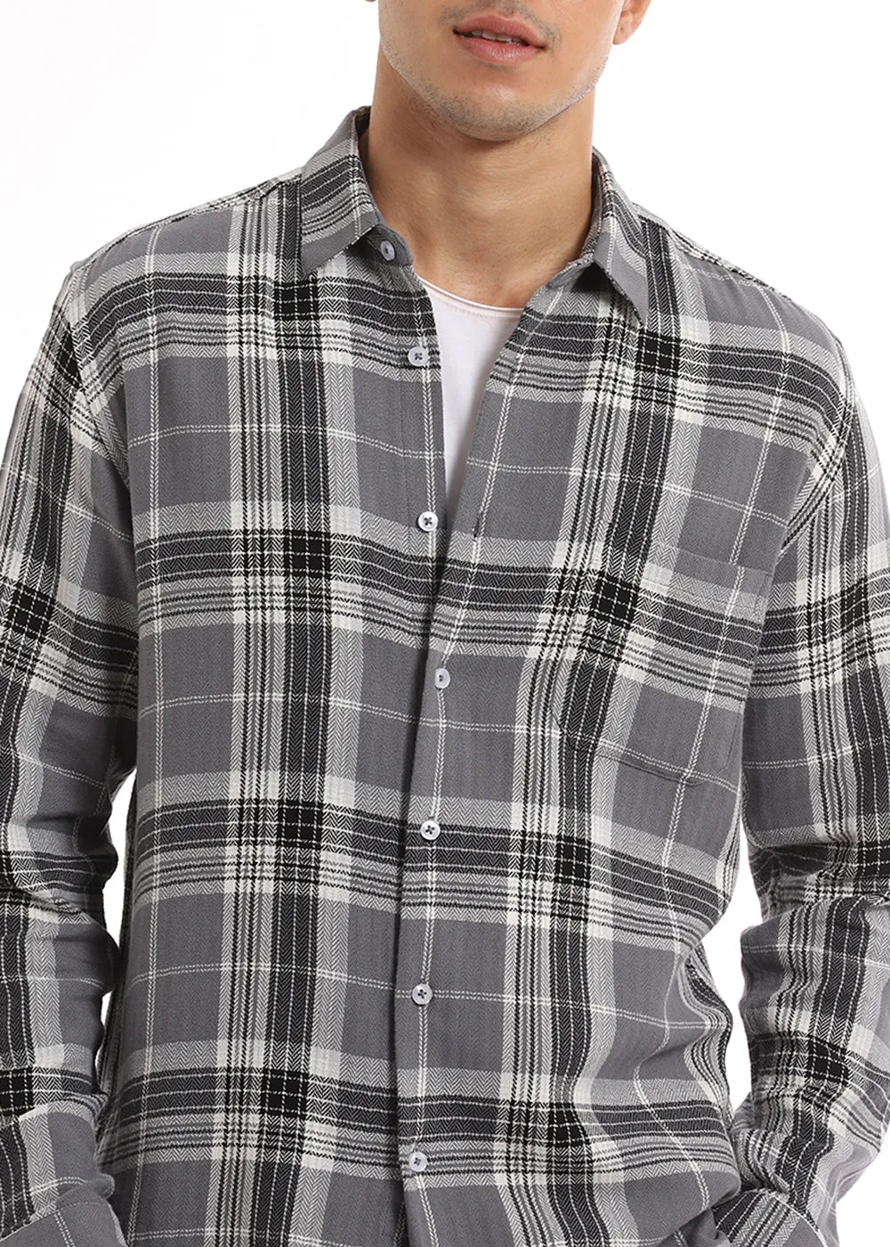 Dobby Ash Grey Check Shirt