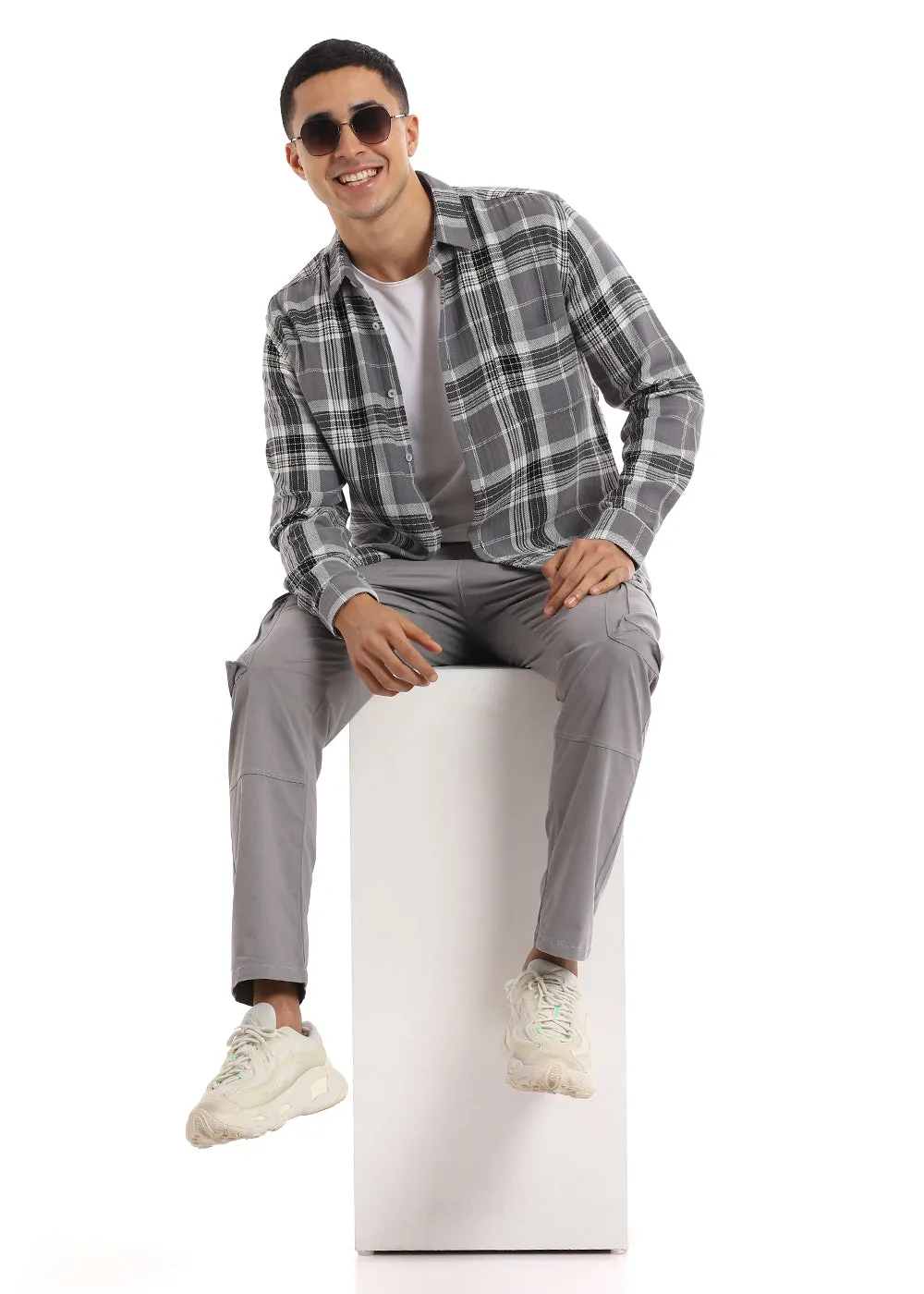 Dobby Ash Grey Check Shirt