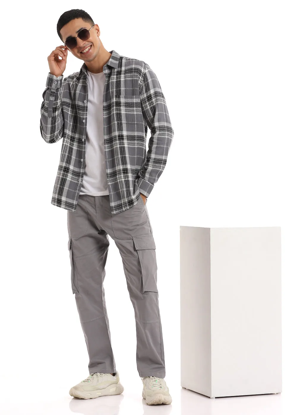 Dobby Ash Grey Check Shirt