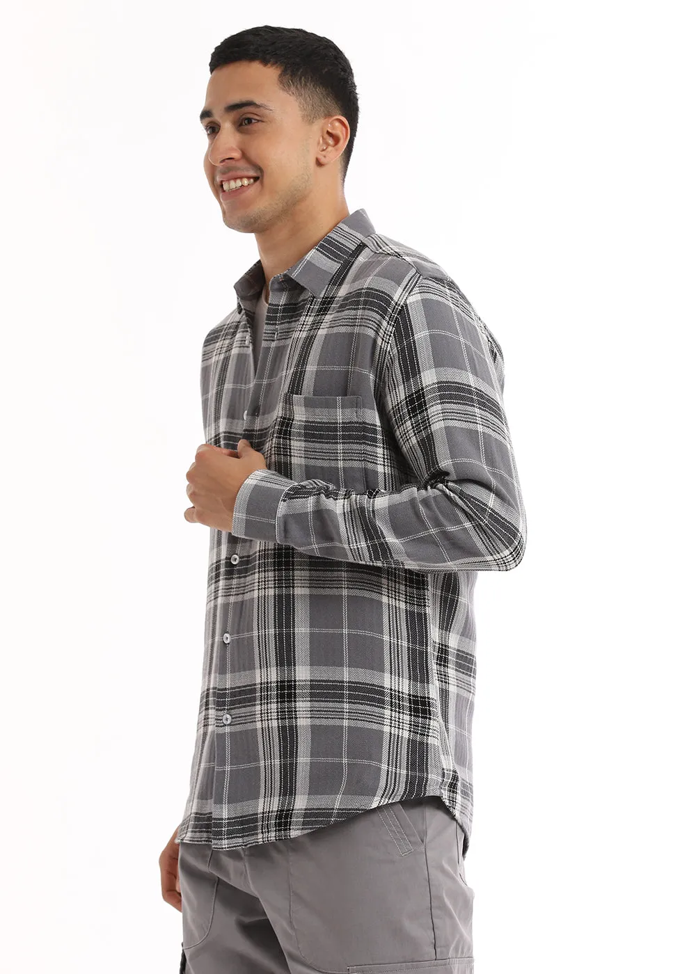 Dobby Ash Grey Check Shirt