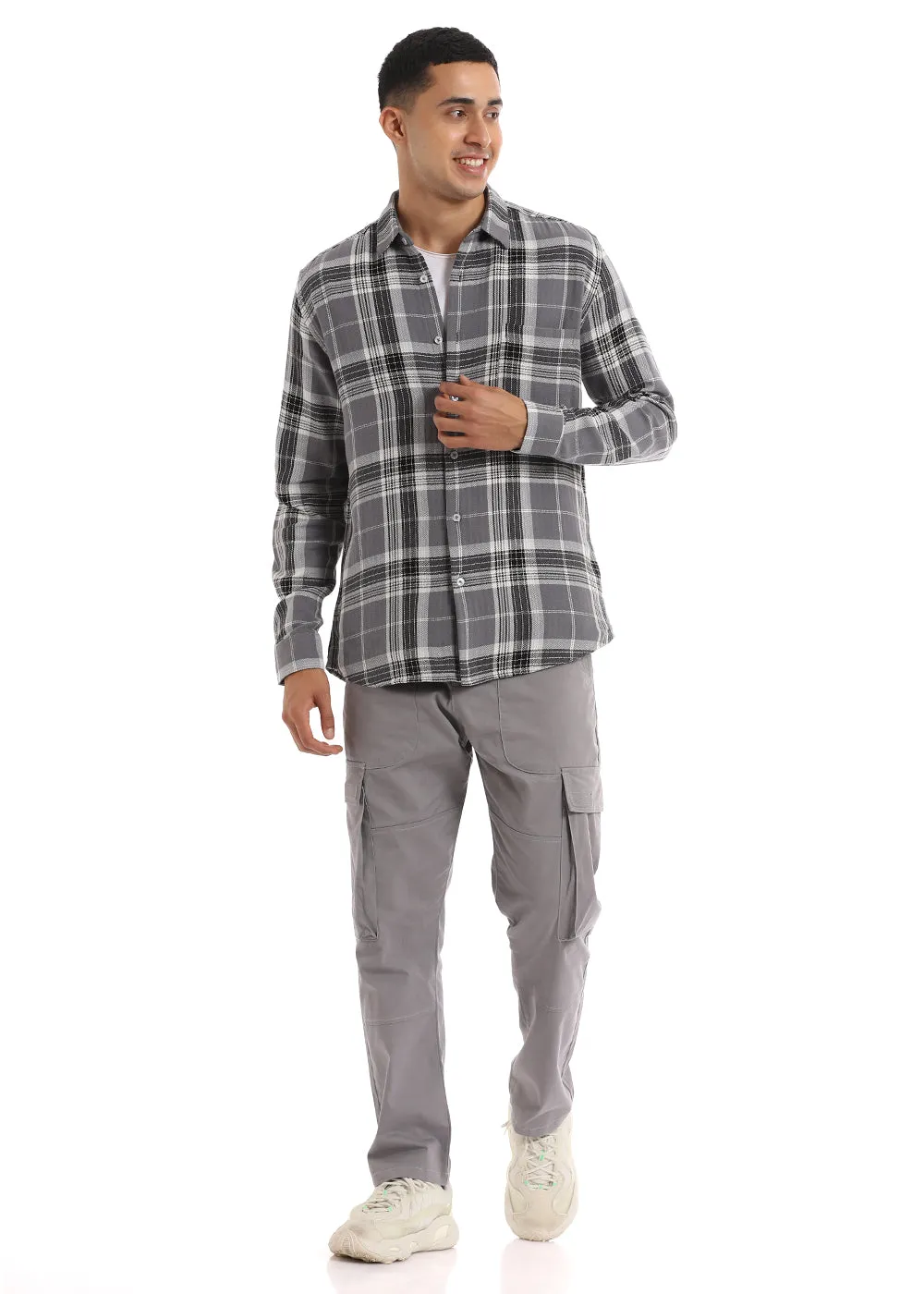 Dobby Ash Grey Check Shirt