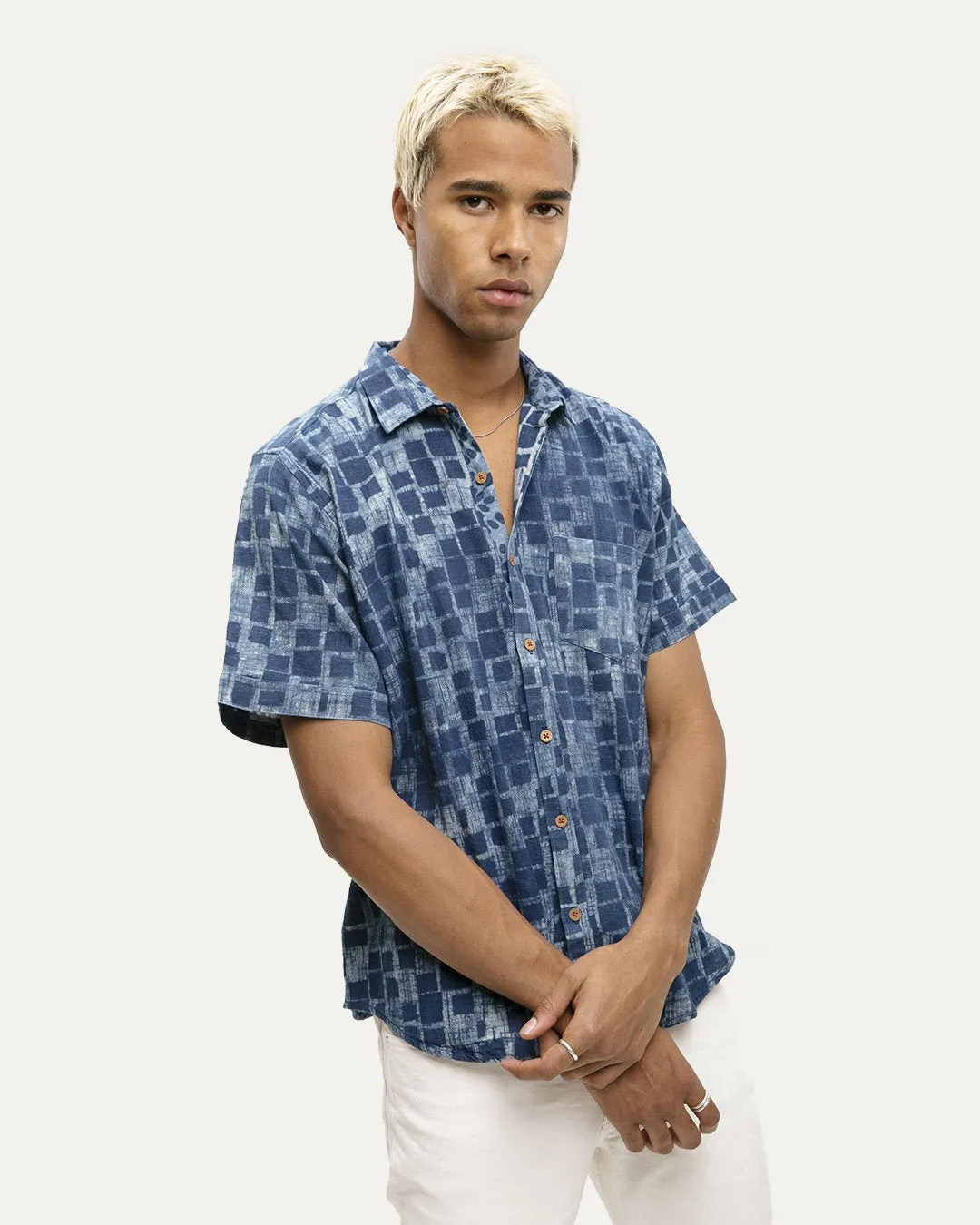 Dronika Indigo Short Sleeve Button Down