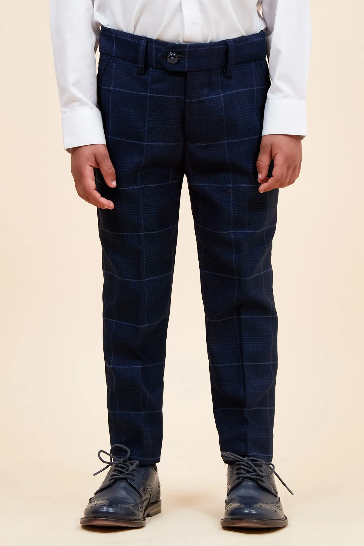 EDINSON - Children's Navy Sky Check Print Three Piece Suit