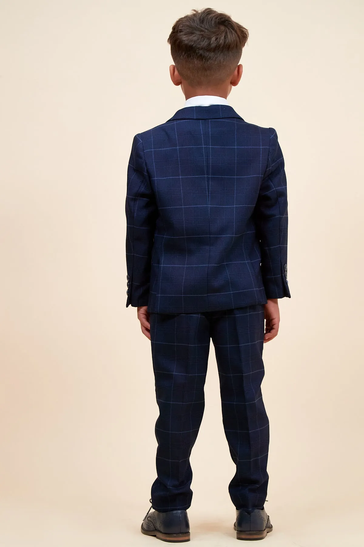 EDINSON - Children's Navy Sky Check Print Three Piece Suit