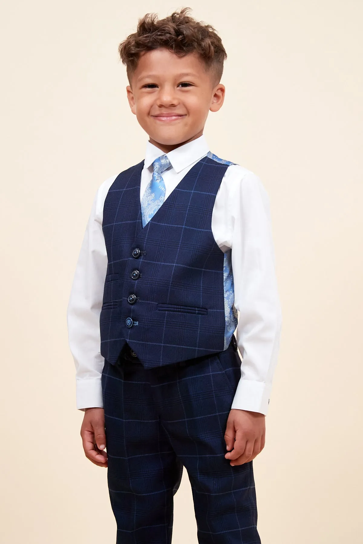 EDINSON - Children's Navy Sky Check Print Three Piece Suit