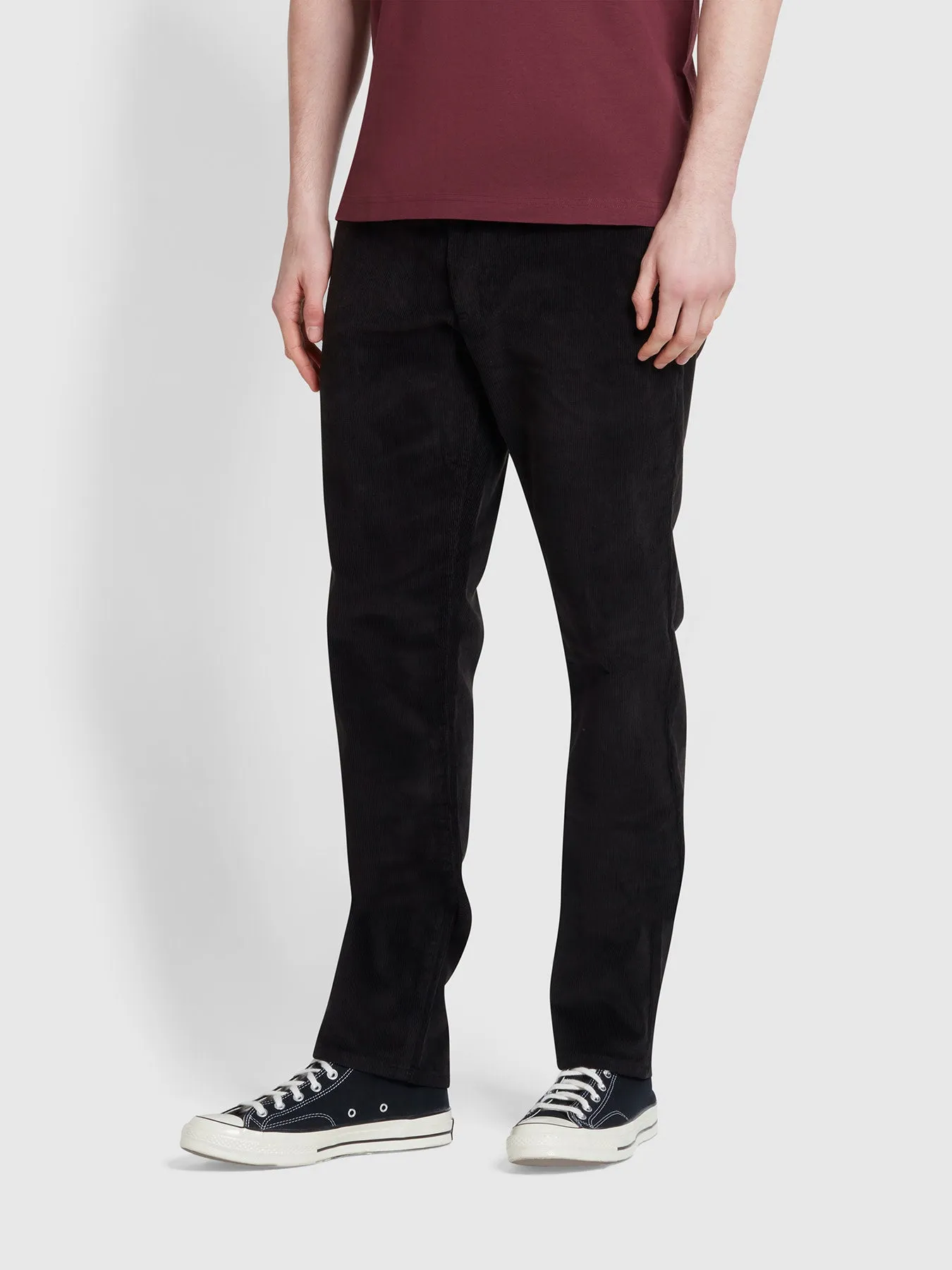 Elm Regular Slim Fit Cord Trousers In Black