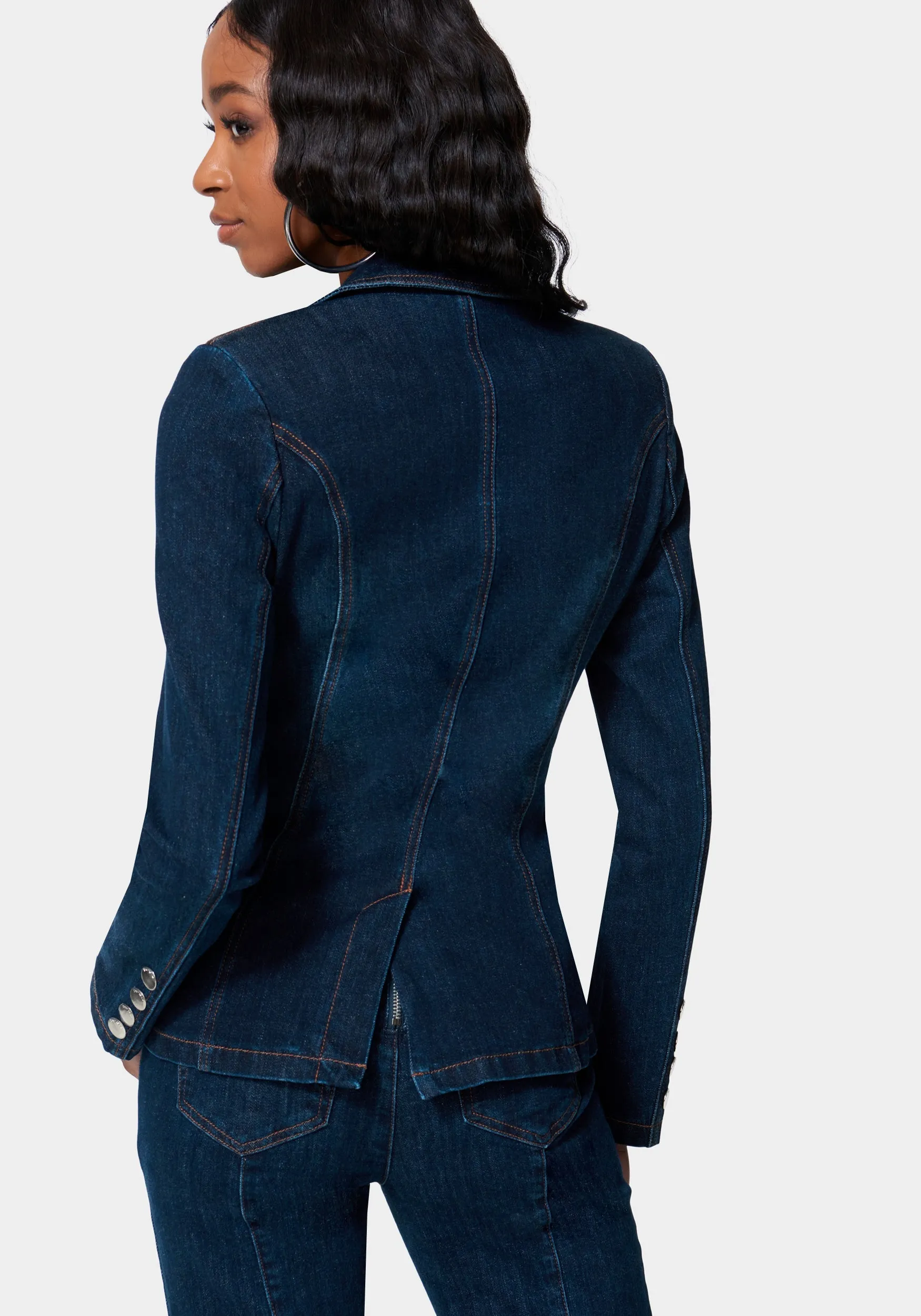 Eyelet Trim Tailored Denim Jacket