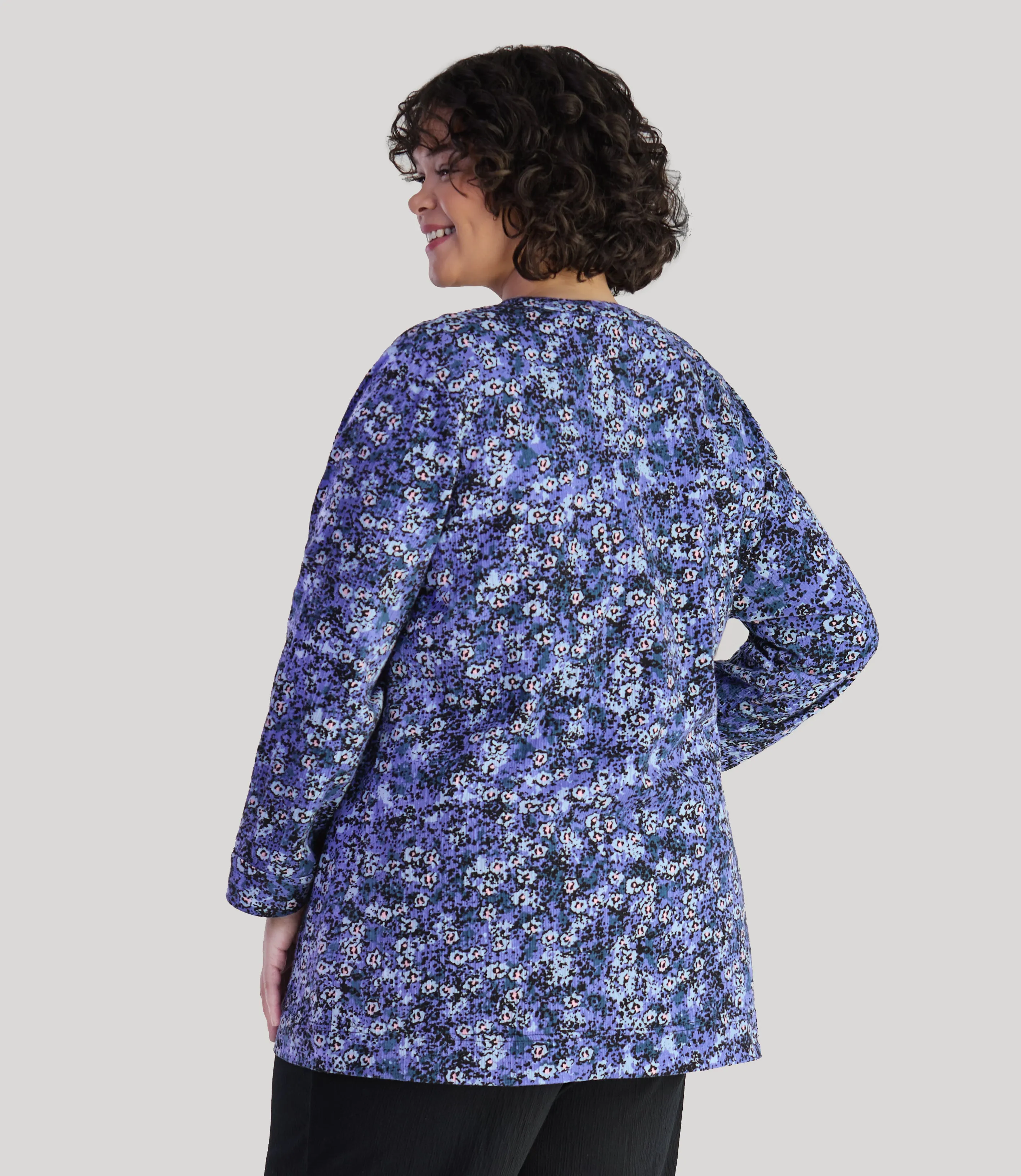 EZ Style Cottons Long Sleeve Patch Pocket Jacket Blue Meadow Print