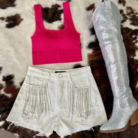 Finalist Round Rhinestone Shorts White*