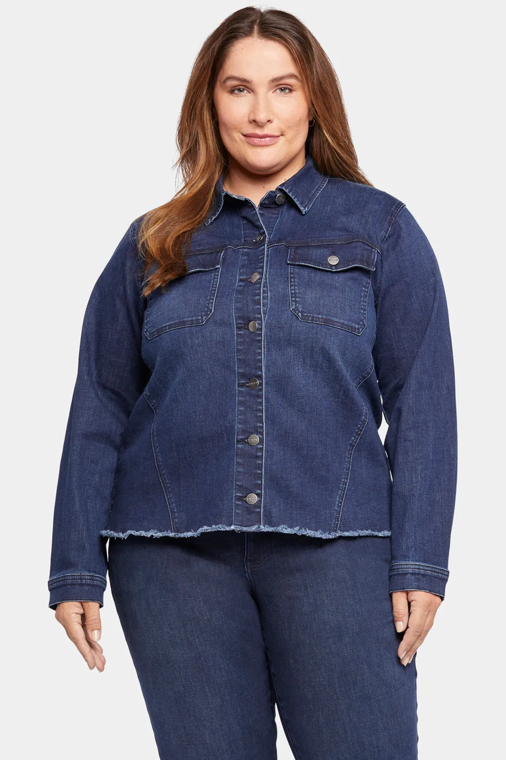 Frayed Hem Denim Jacket In Plus Size - Underground