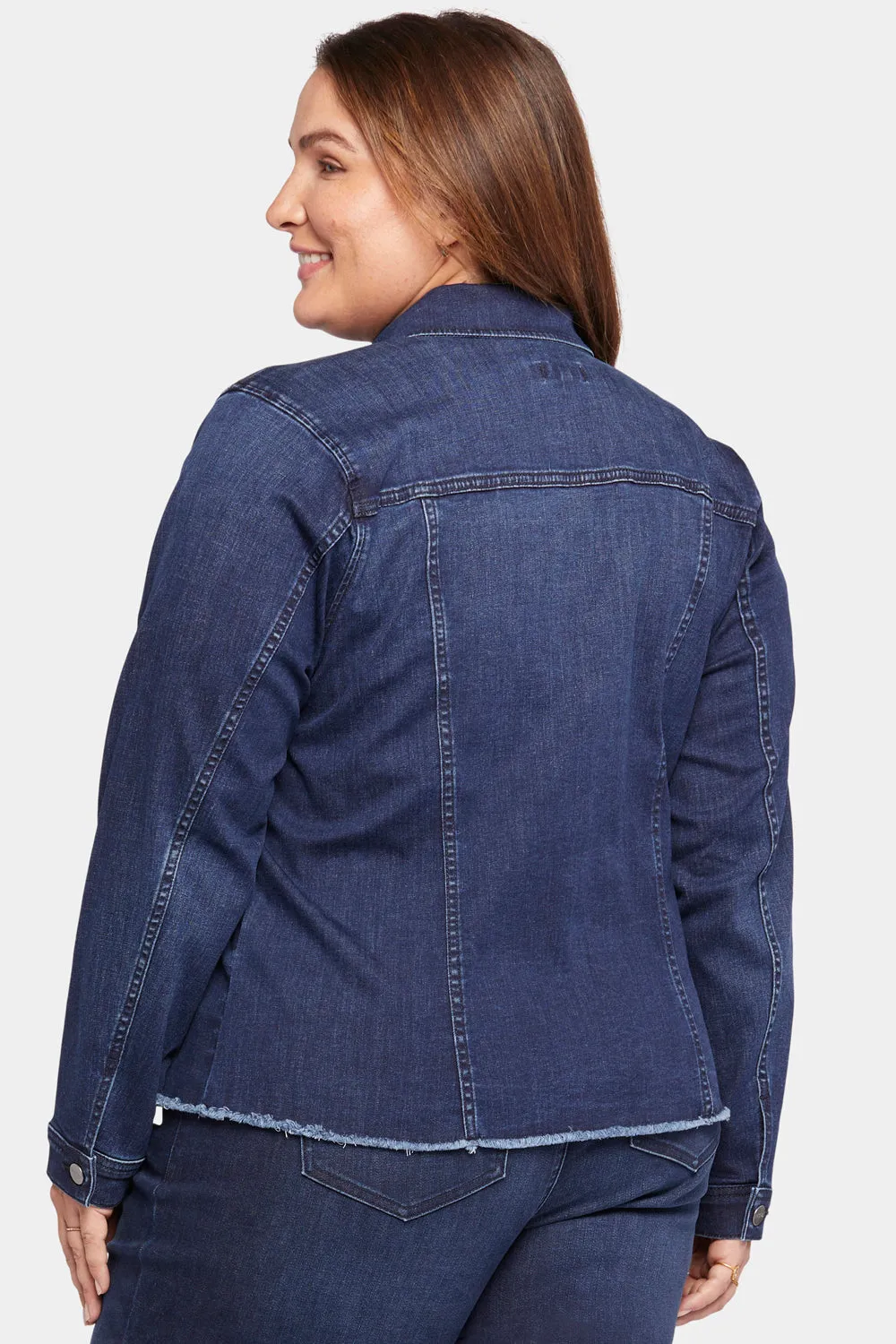 Frayed Hem Denim Jacket In Plus Size - Underground