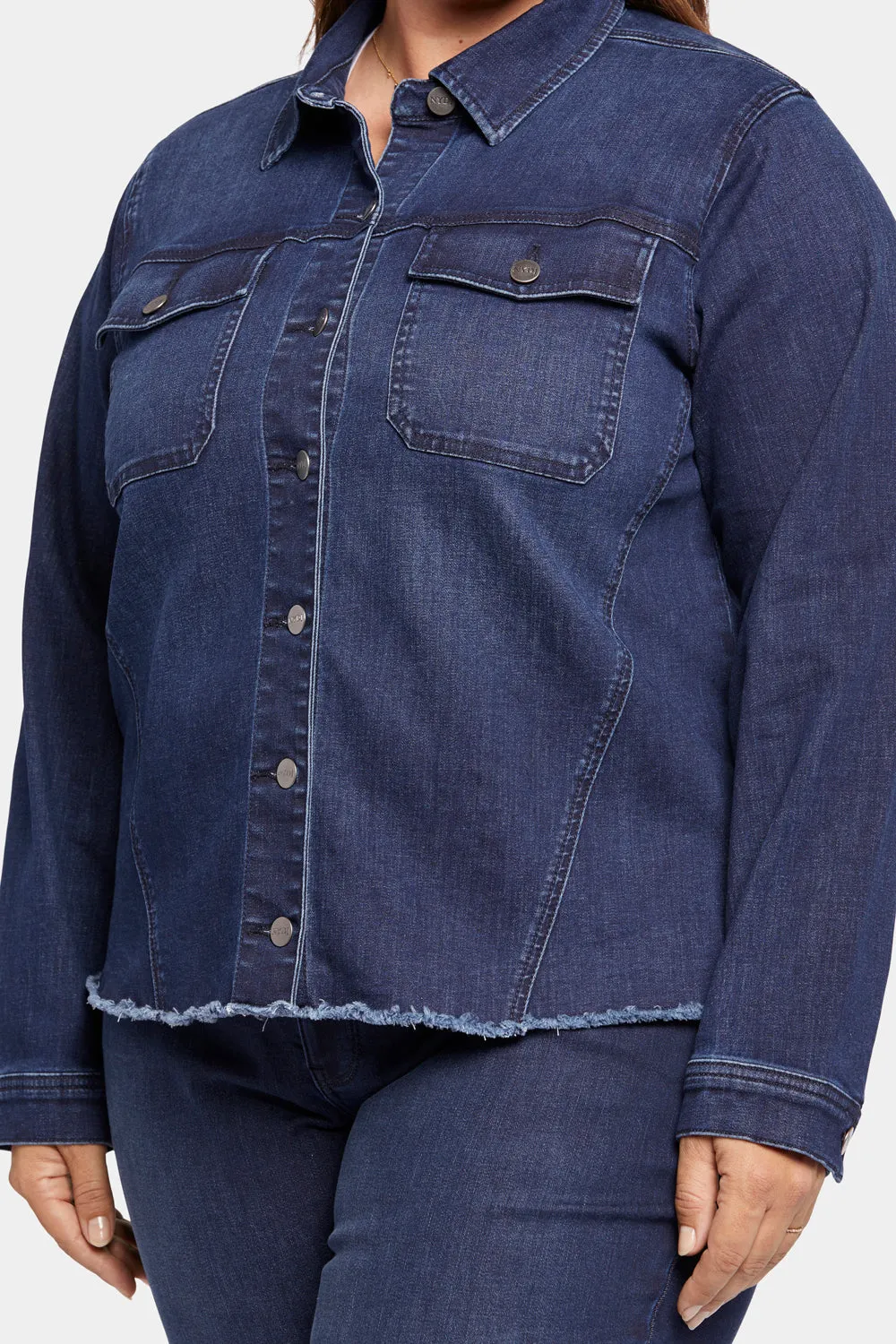 Frayed Hem Denim Jacket In Plus Size - Underground