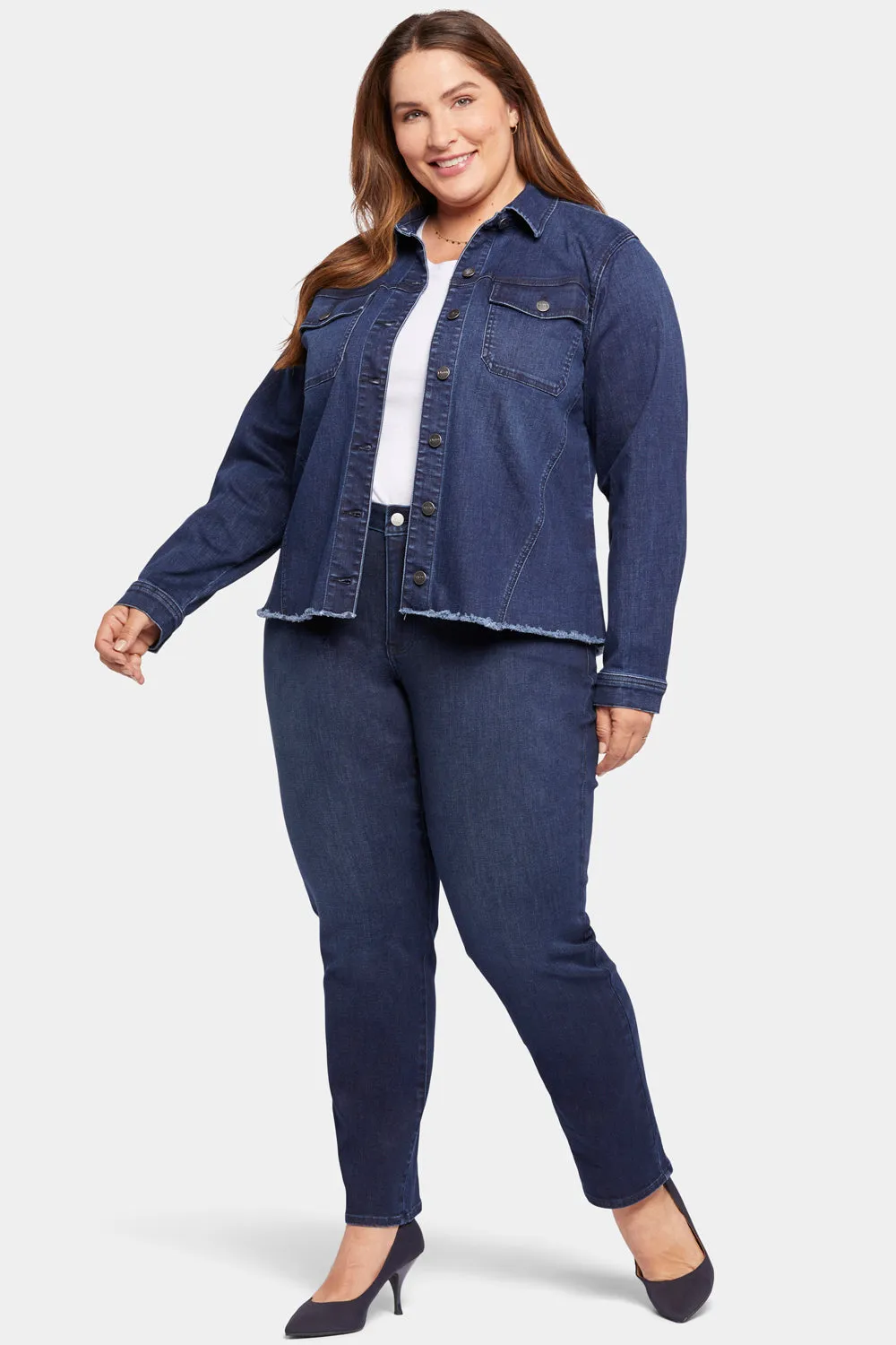 Frayed Hem Denim Jacket In Plus Size - Underground