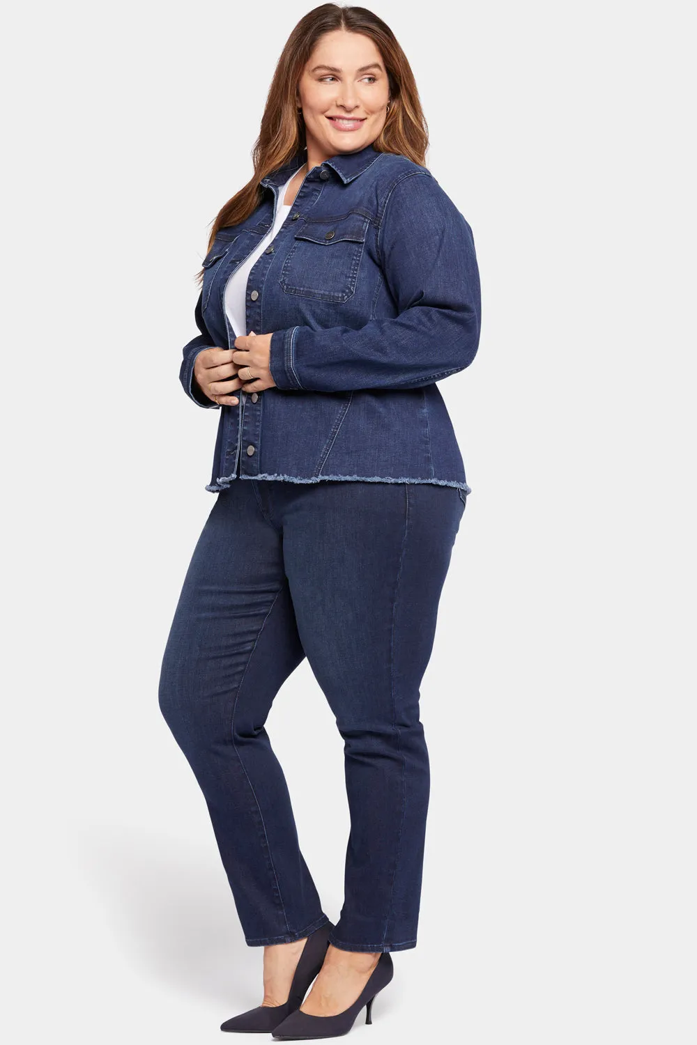 Frayed Hem Denim Jacket In Plus Size - Underground