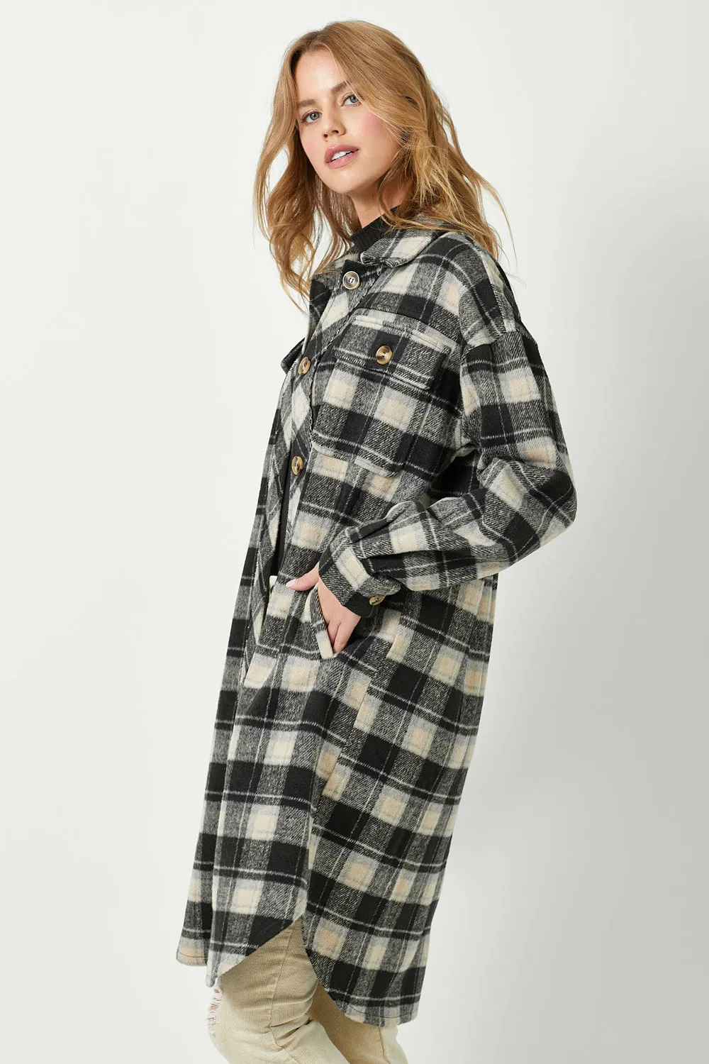 Fringe Placket Plaid Jacket | Black