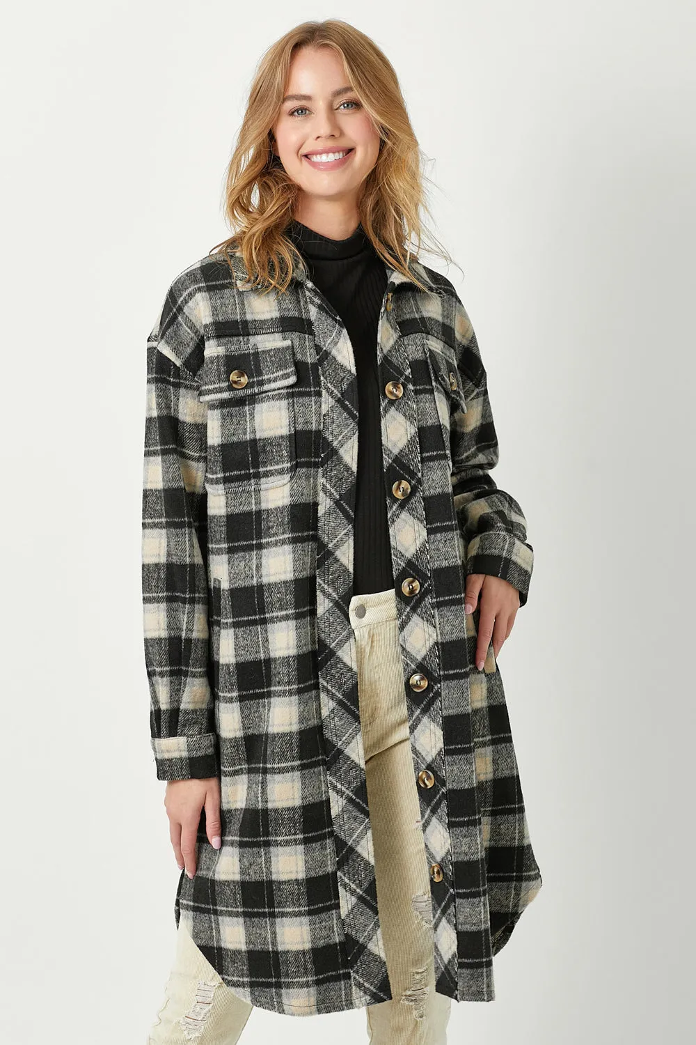 Fringe Placket Plaid Jacket | Black