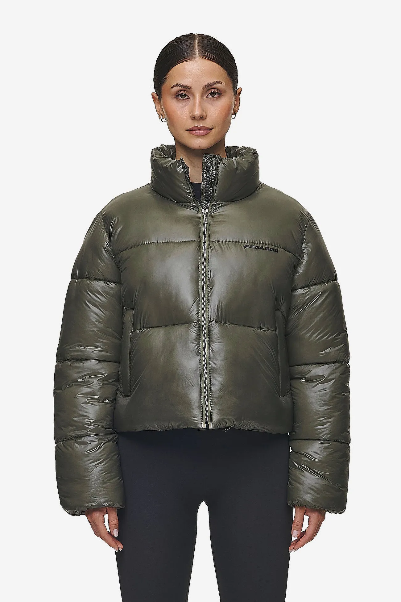 Georgia Light Glossy Puffer Jacket Mud Olive