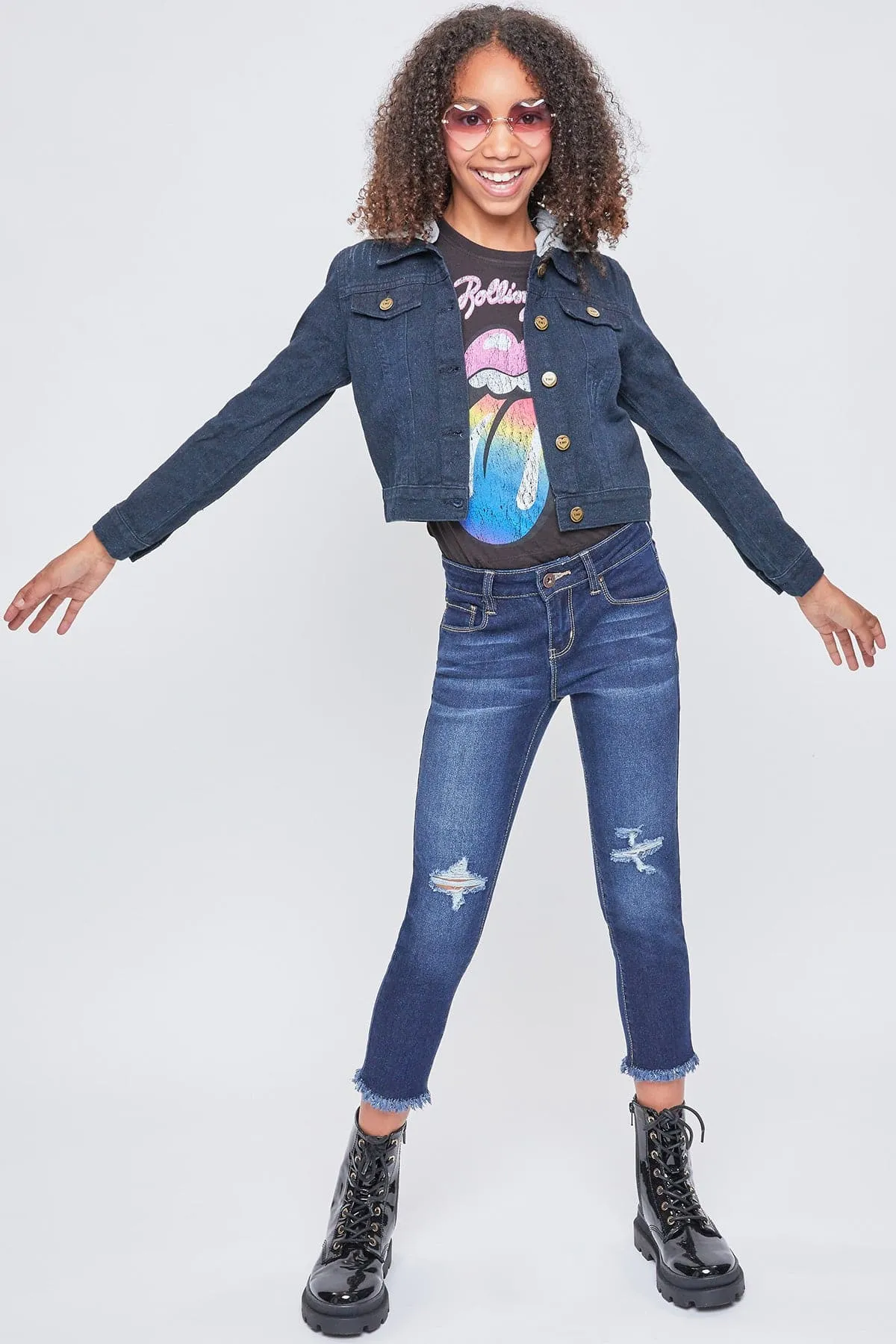 Girls Essential Denim Jacket With Removable Hoodie