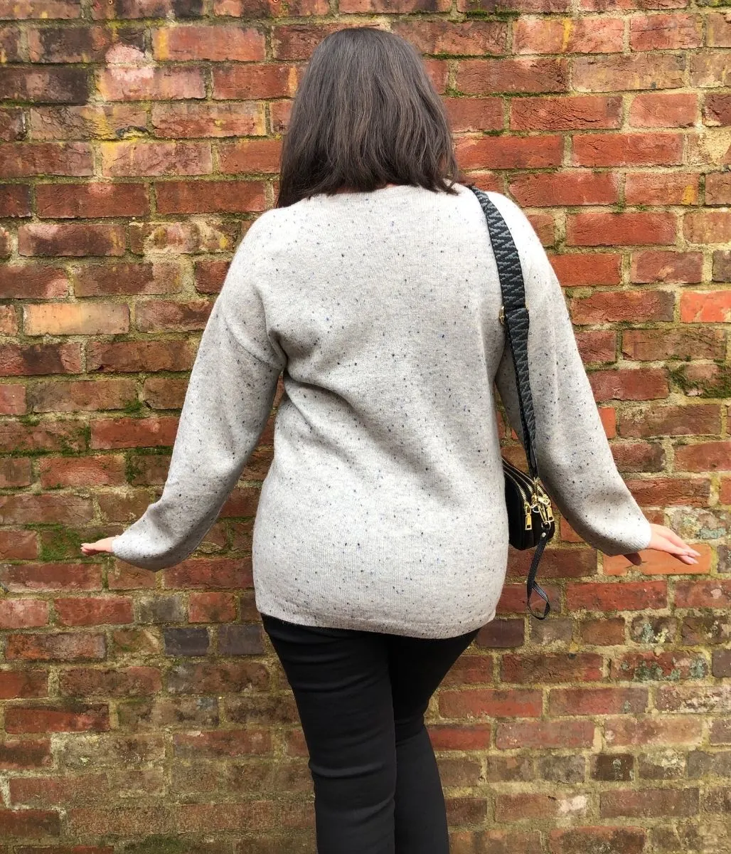 Grey Flecked Relaxed V Neck Jumper