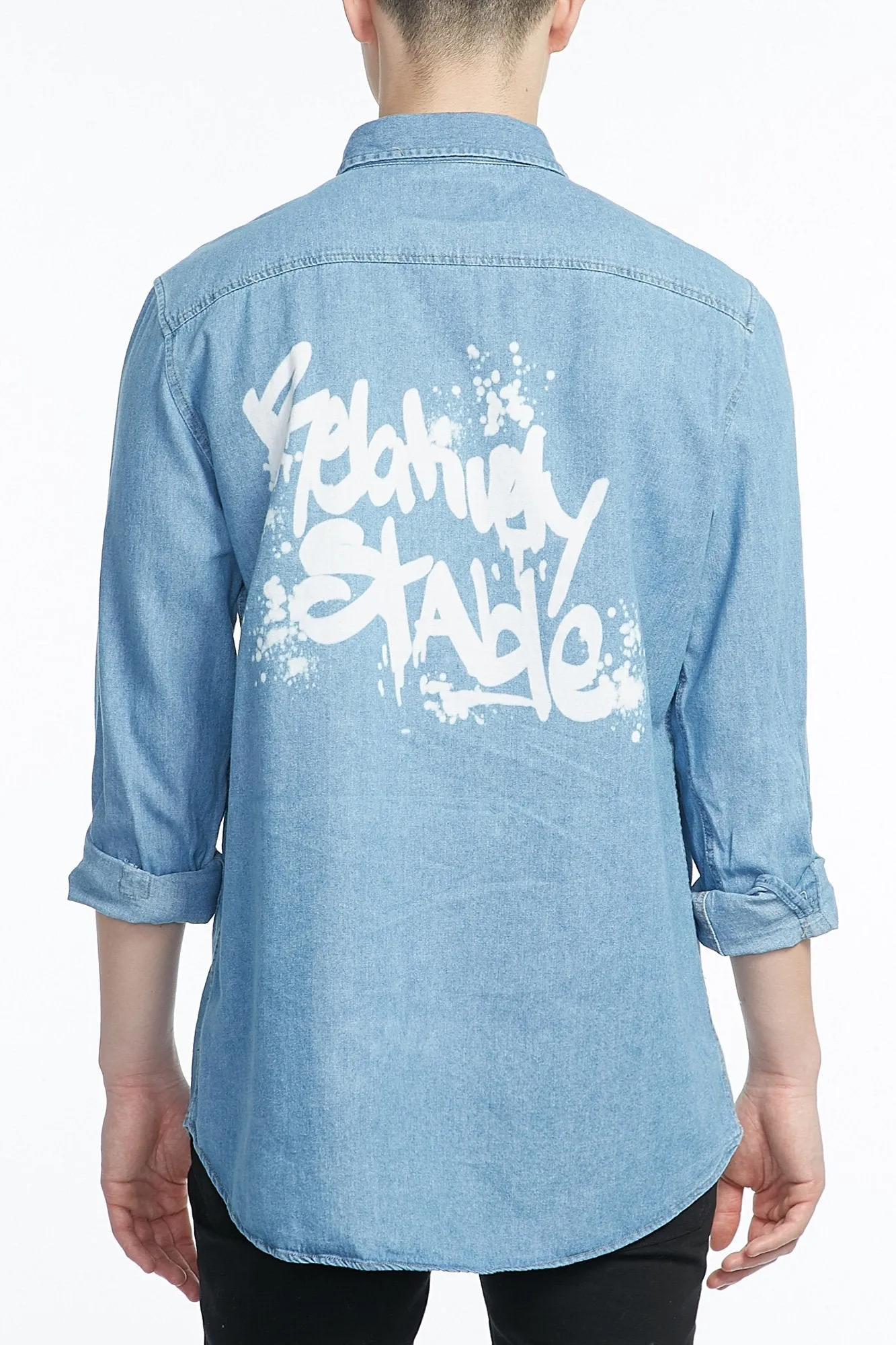 Guys Denim Graffiti Long Sleeve Shirt